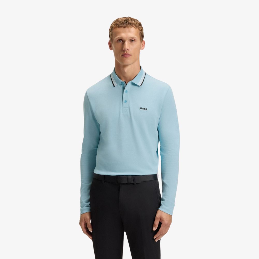 BOSS - Áo polo tay dài vải cotton piqué