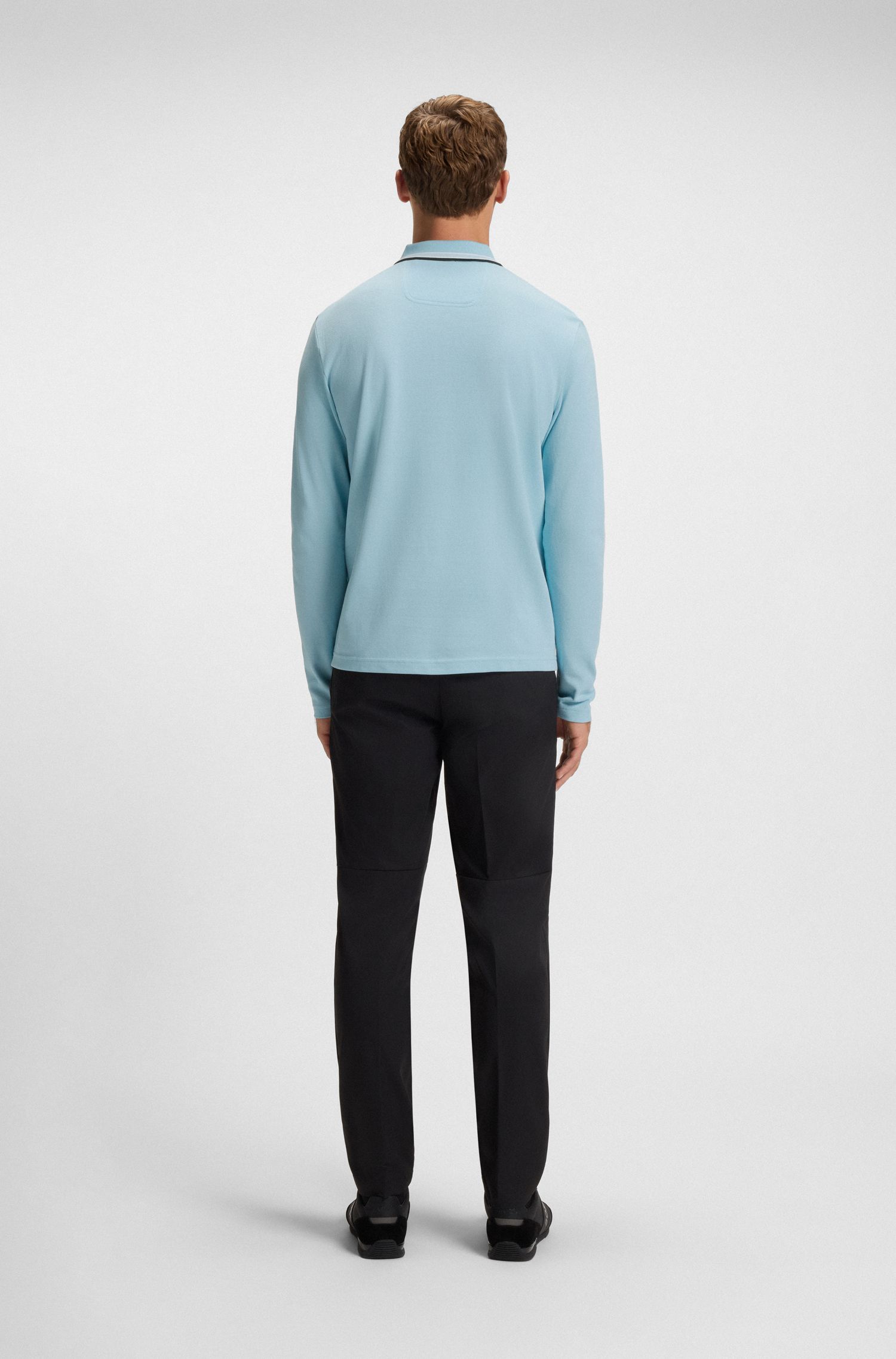 BOSS - Áo polo tay dài vải cotton piqué
