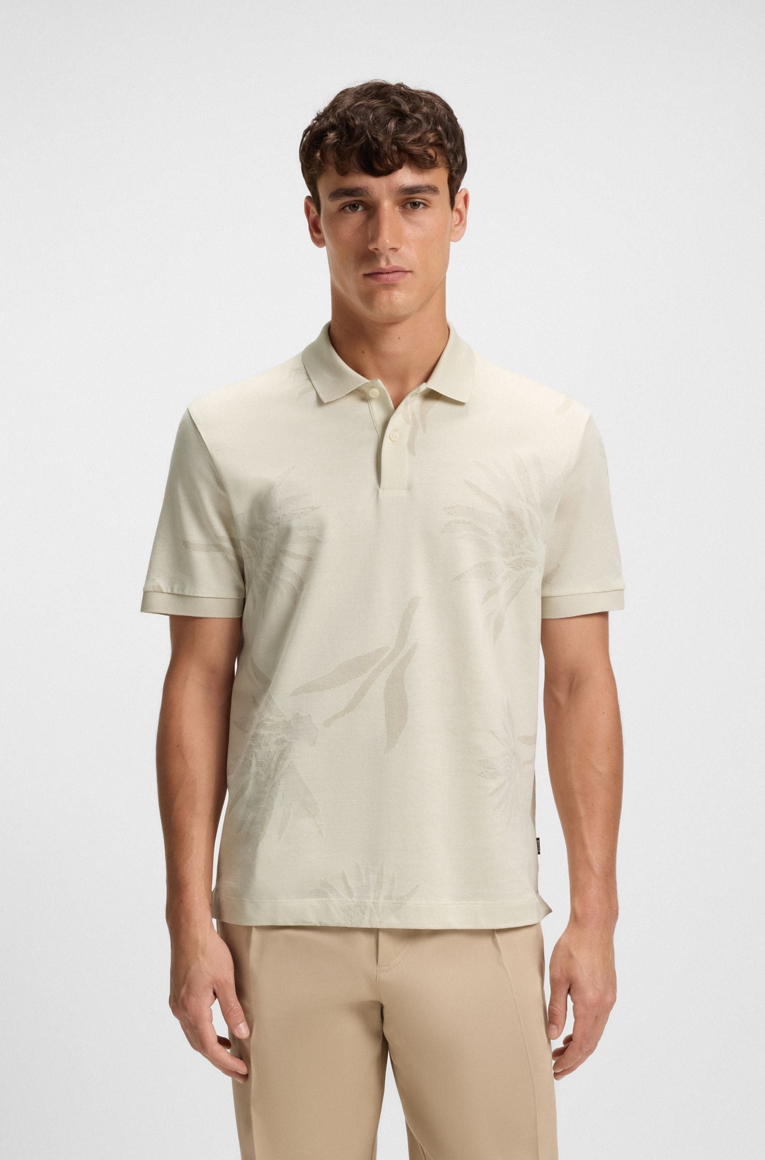 Áo polo vải cotton mercerized họa tiết hoa jacquard