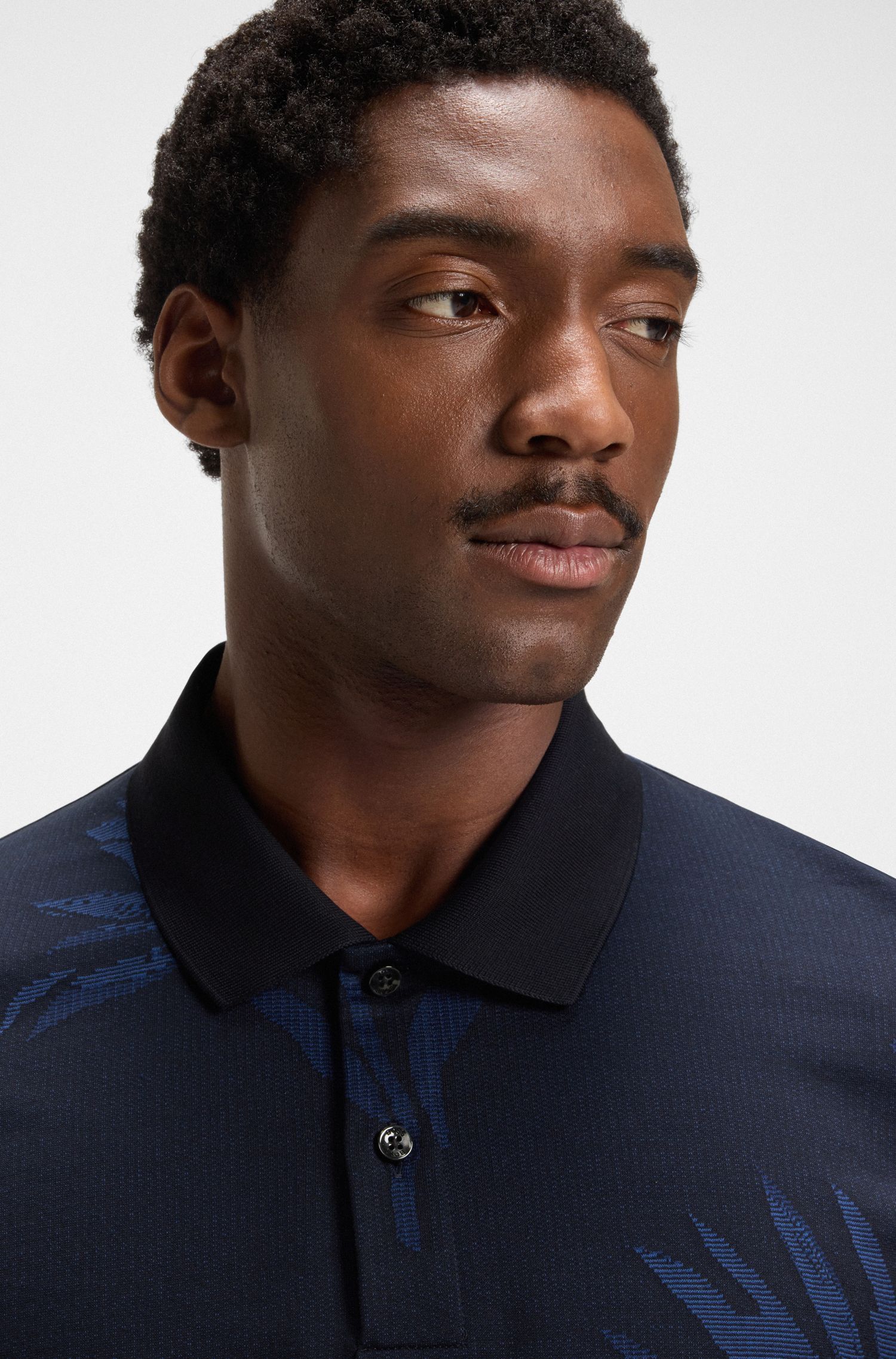 BOSS - Áo polo vải cotton mercerized họa tiết hoa jacquard