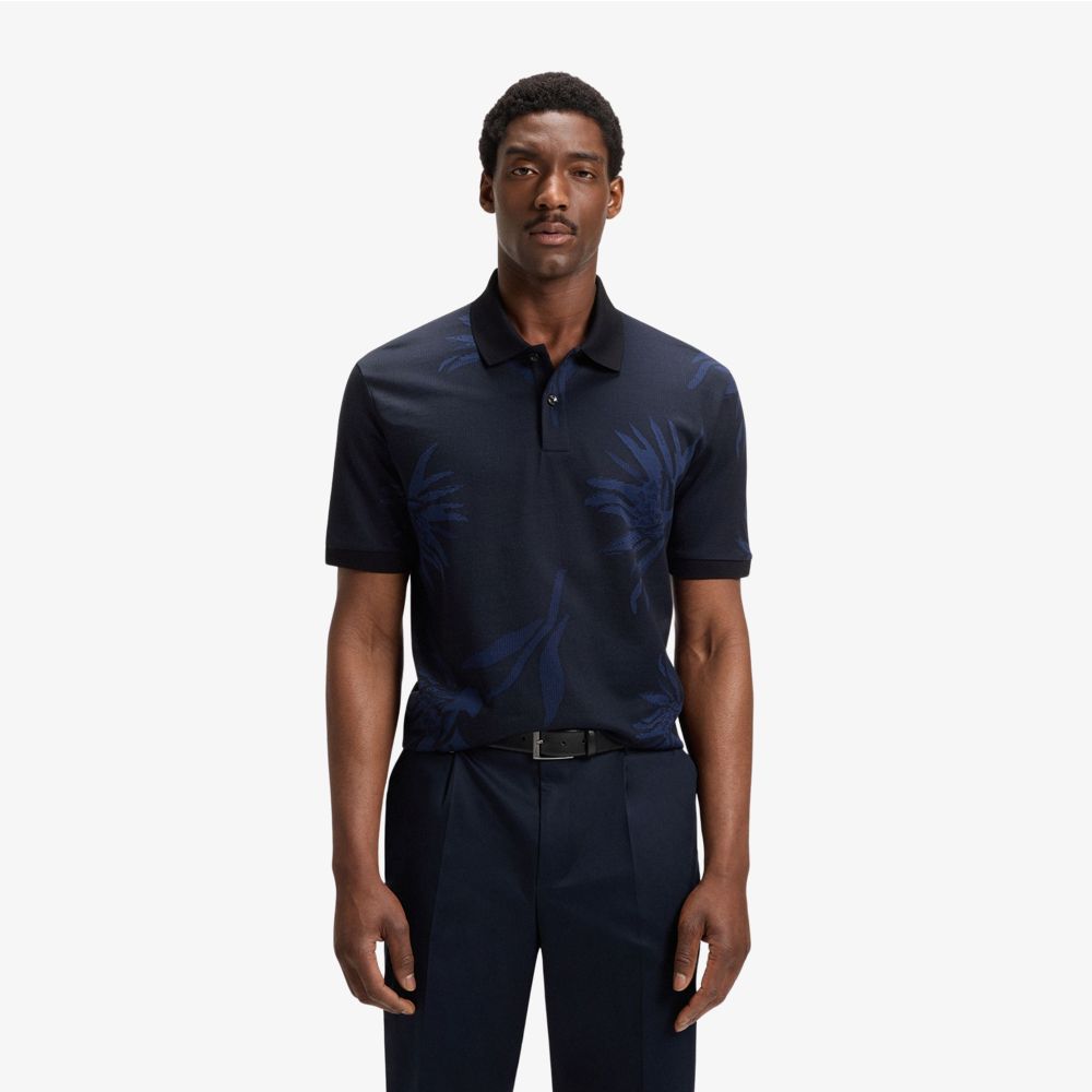 BOSS - Áo polo vải cotton mercerized họa tiết hoa jacquard