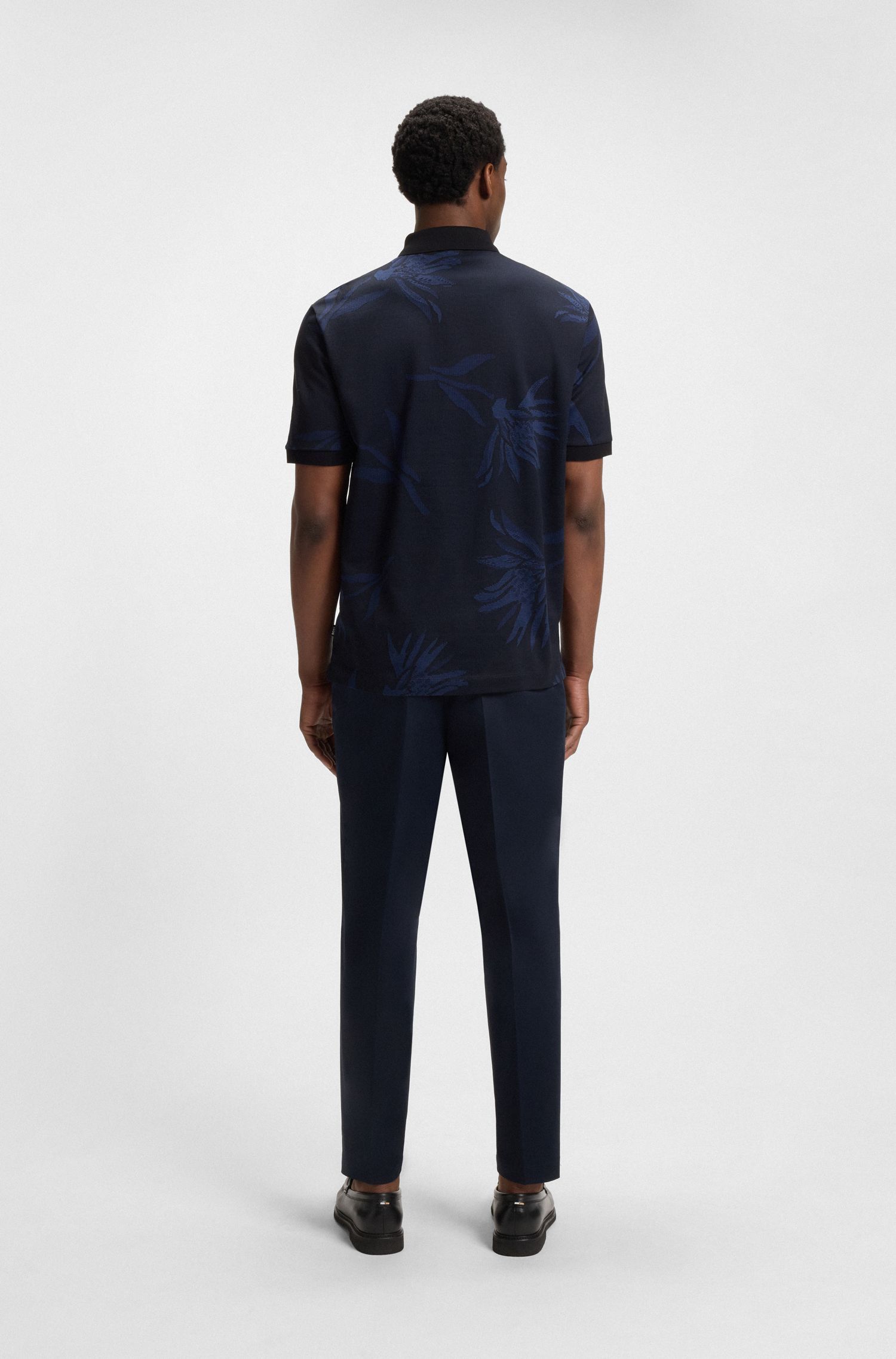 BOSS - Áo polo vải cotton mercerized họa tiết hoa jacquard