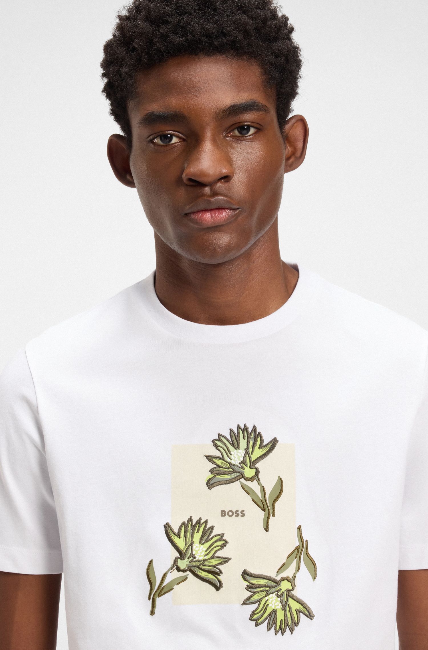 BOSS - Áo thun cotton jersey họa tiết hoa