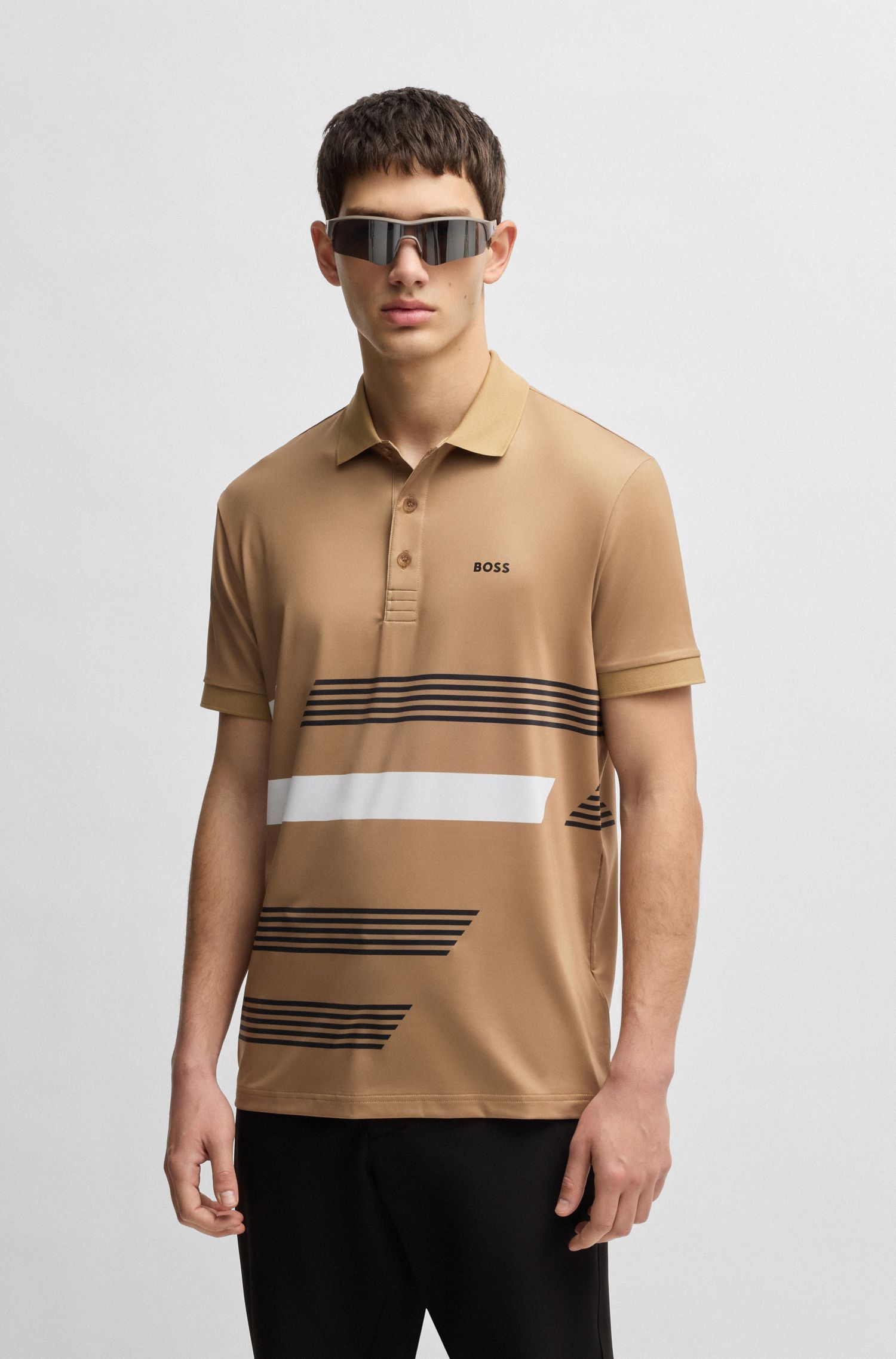 BOSS - Áo polo Paddy vải jersey co giãn in sọc