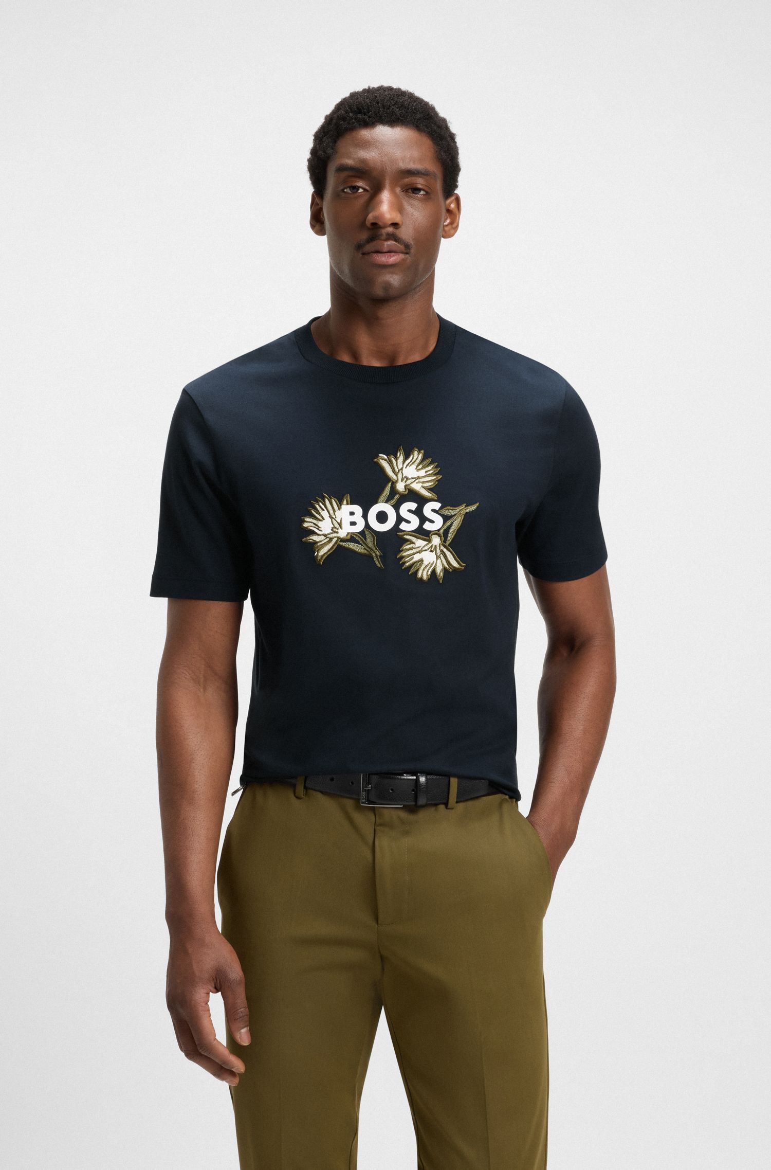 BOSS - Áo thun cotton jersey với logo artwork