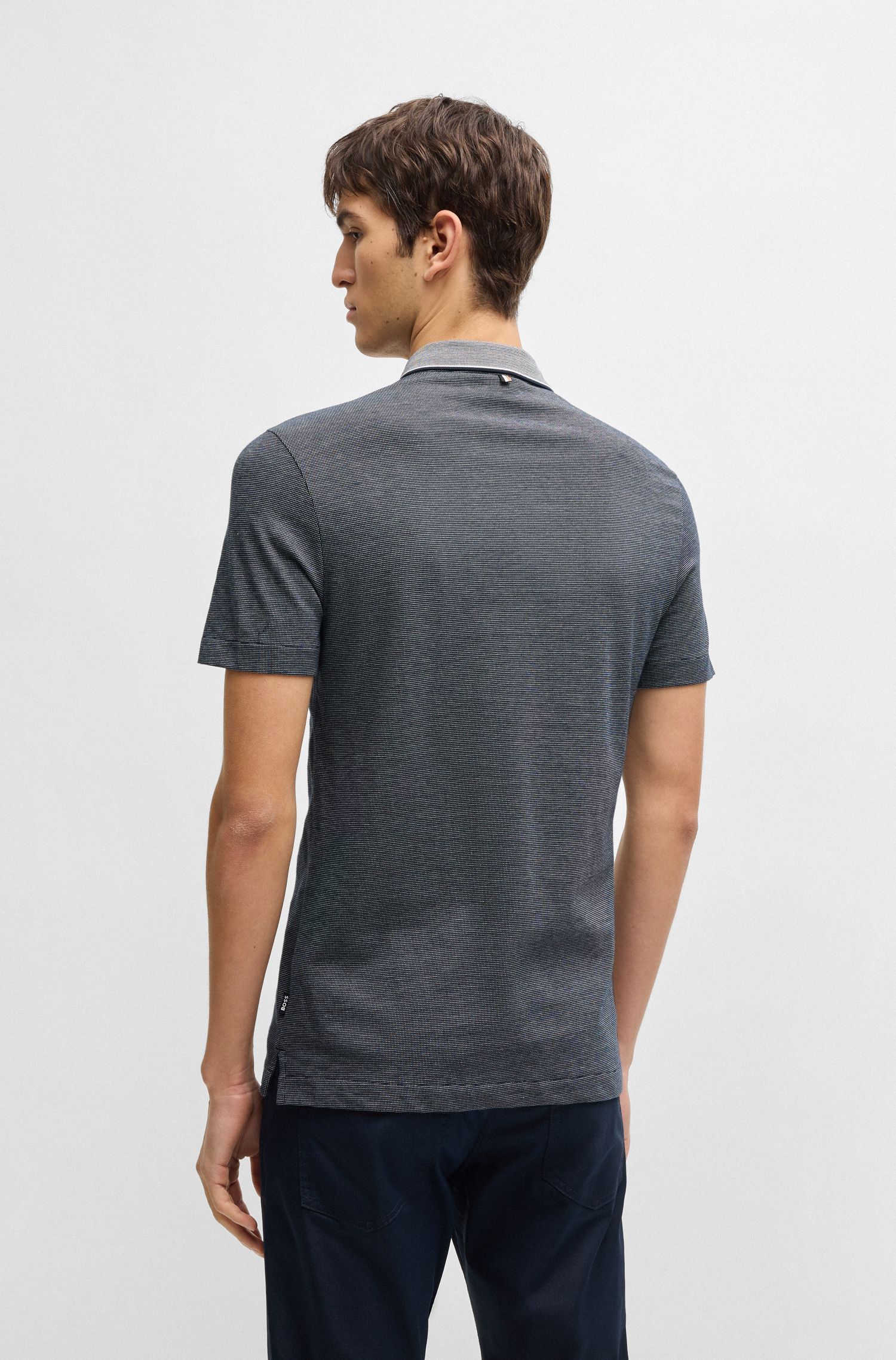 Áo polo slim fit cotton dệt nổi cổ tương phản
