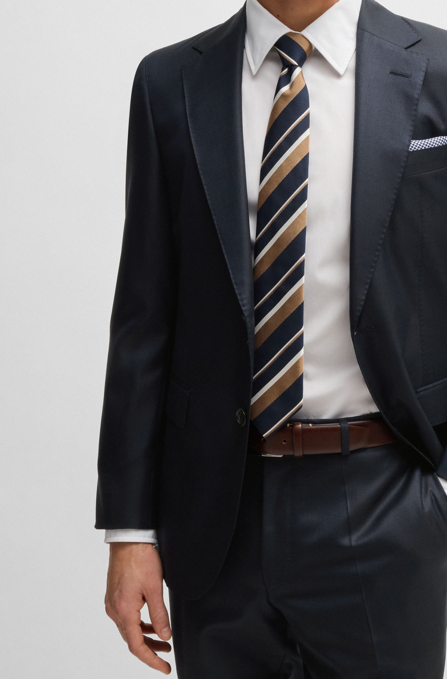 BOSS - Bộ vest dáng regular fit vải len virgin và lụa họa tiết