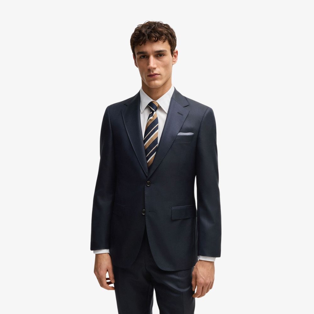 BOSS - Bộ vest dáng regular fit vải len virgin và lụa họa tiết