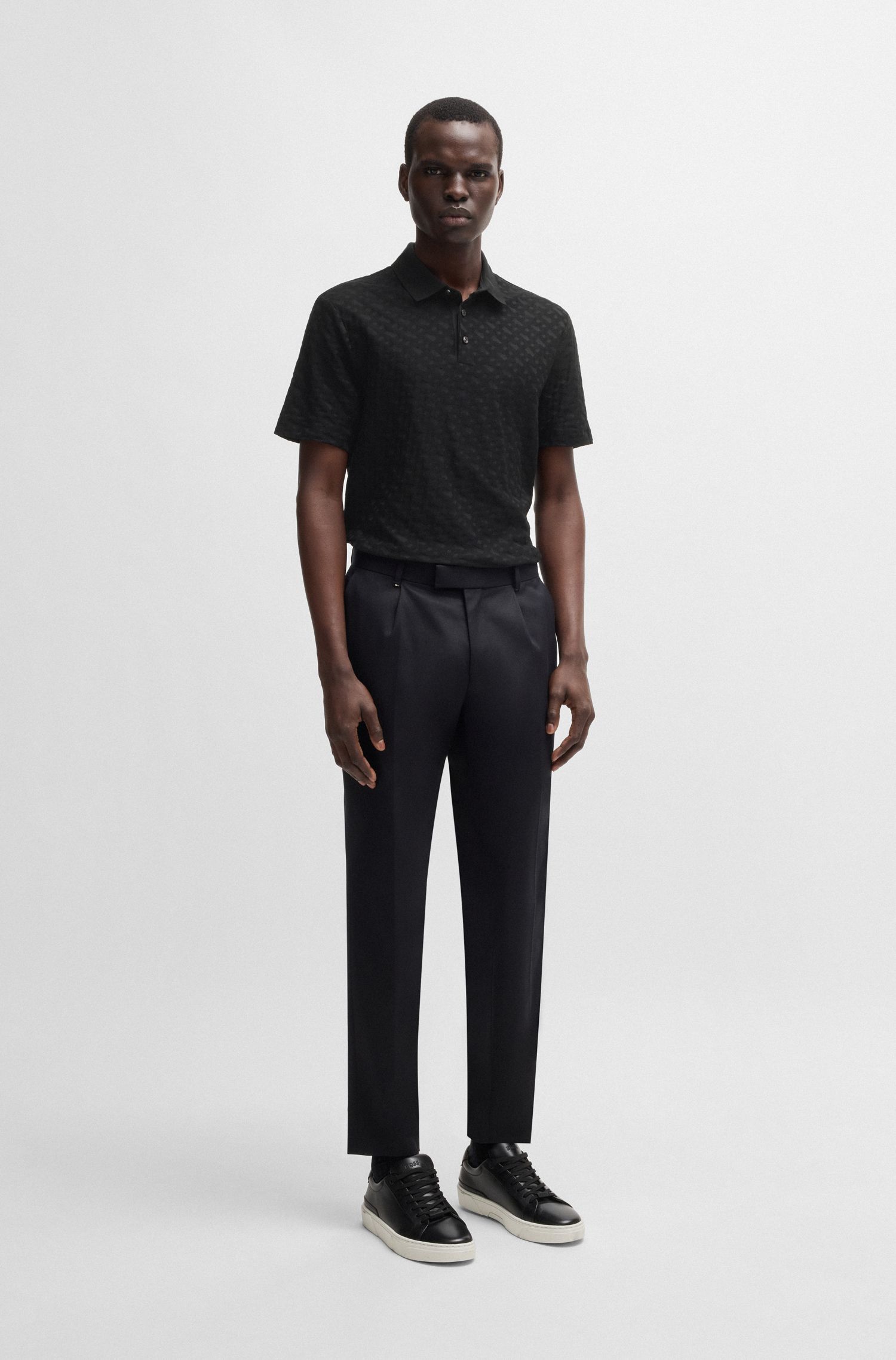 BOSS - Áo polo cotton jacquard monogram tông sur tông