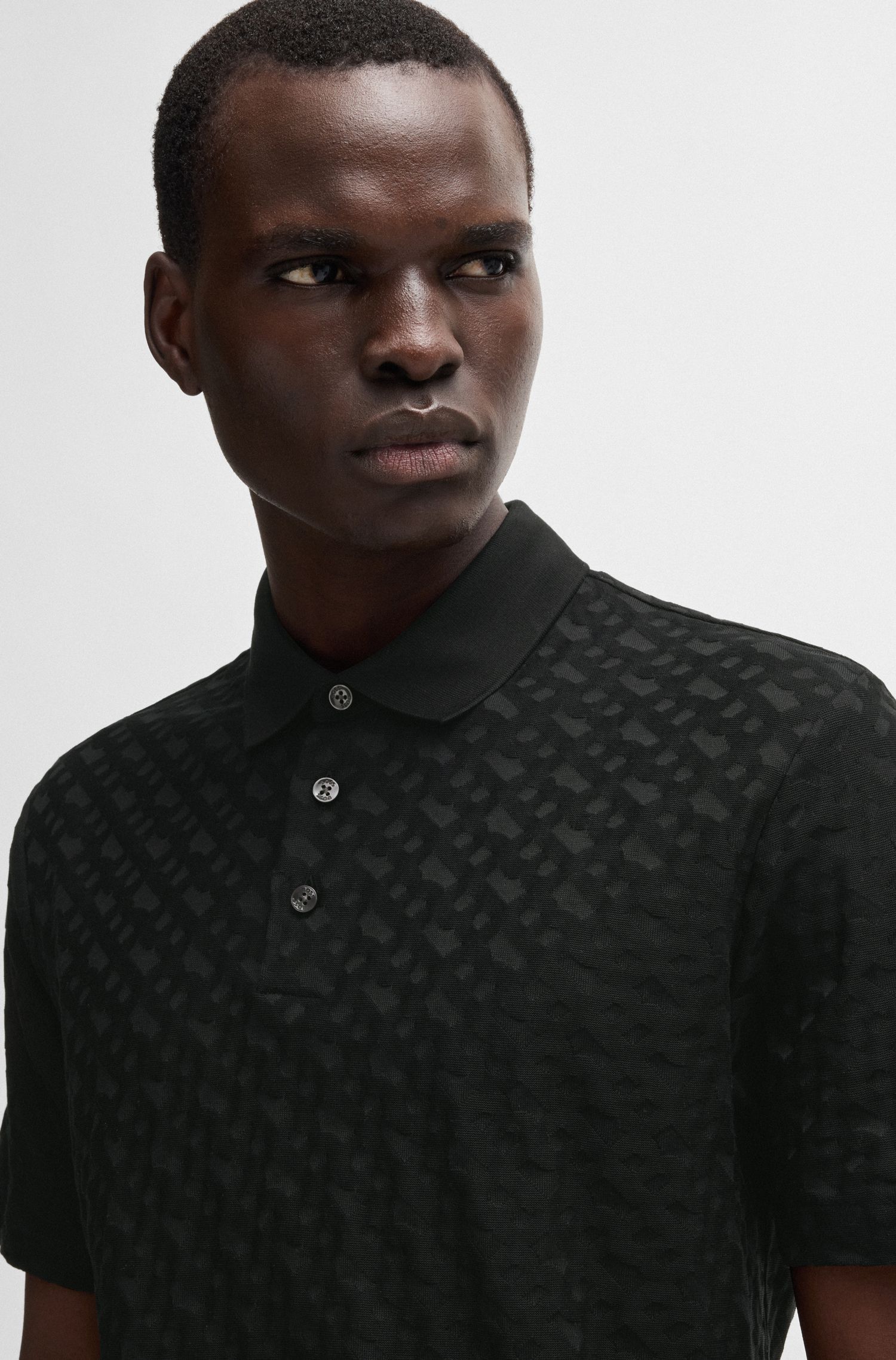BOSS - Áo polo cotton jacquard monogram tông sur tông