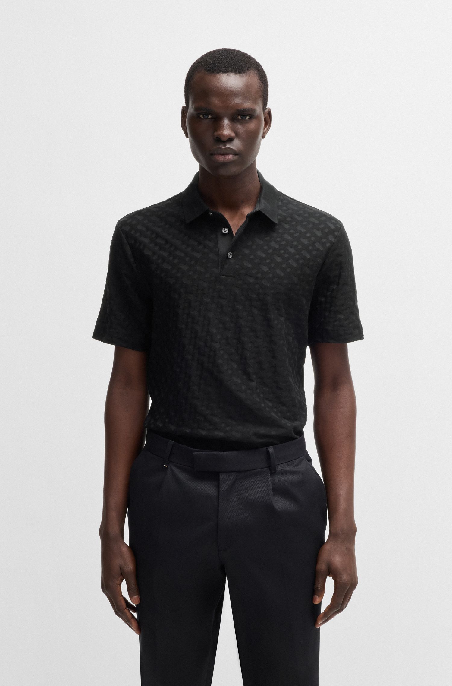 Áo polo cotton jacquard monogram tông sur tông