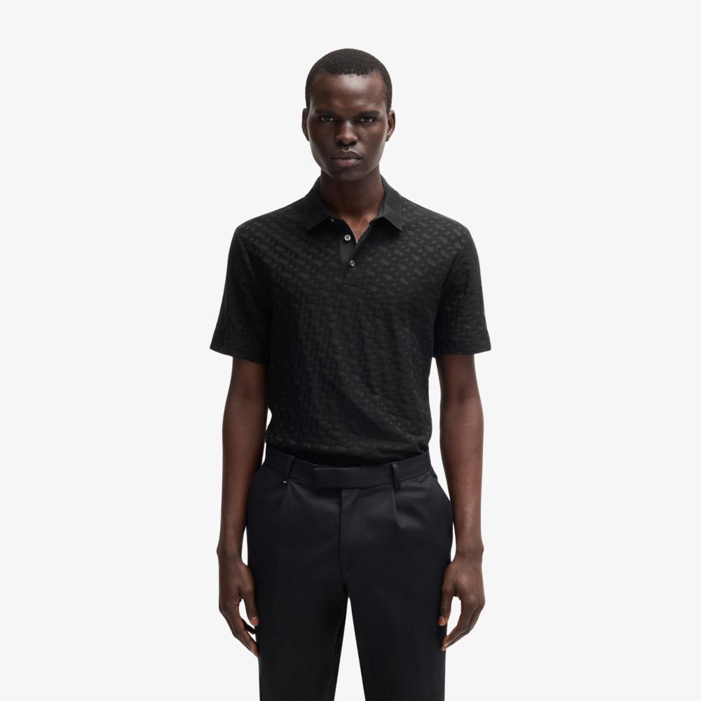 BOSS - Áo polo cotton jacquard monogram tông sur tông