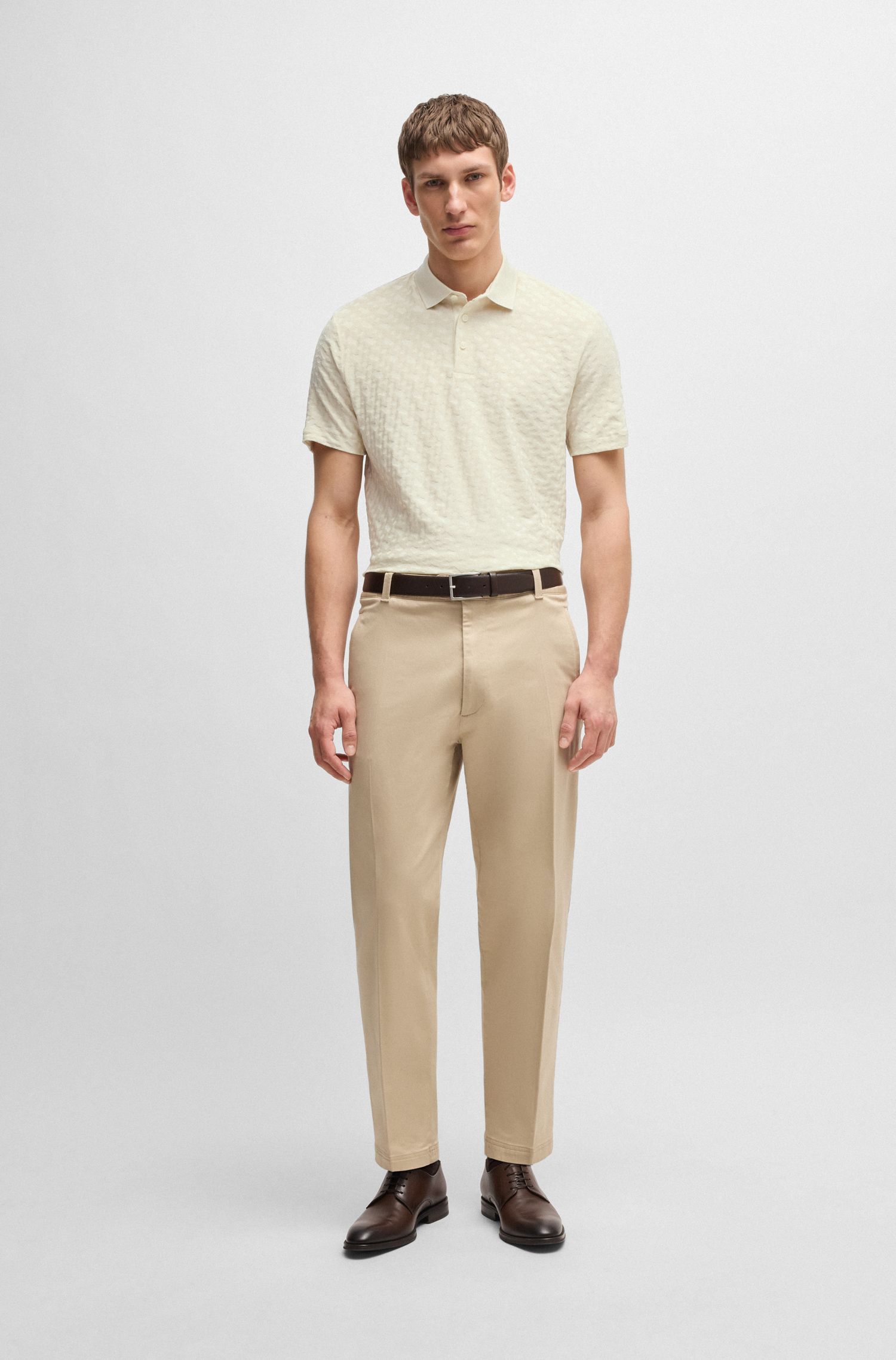 BOSS - Áo polo cotton jacquard monogram tông sur tông