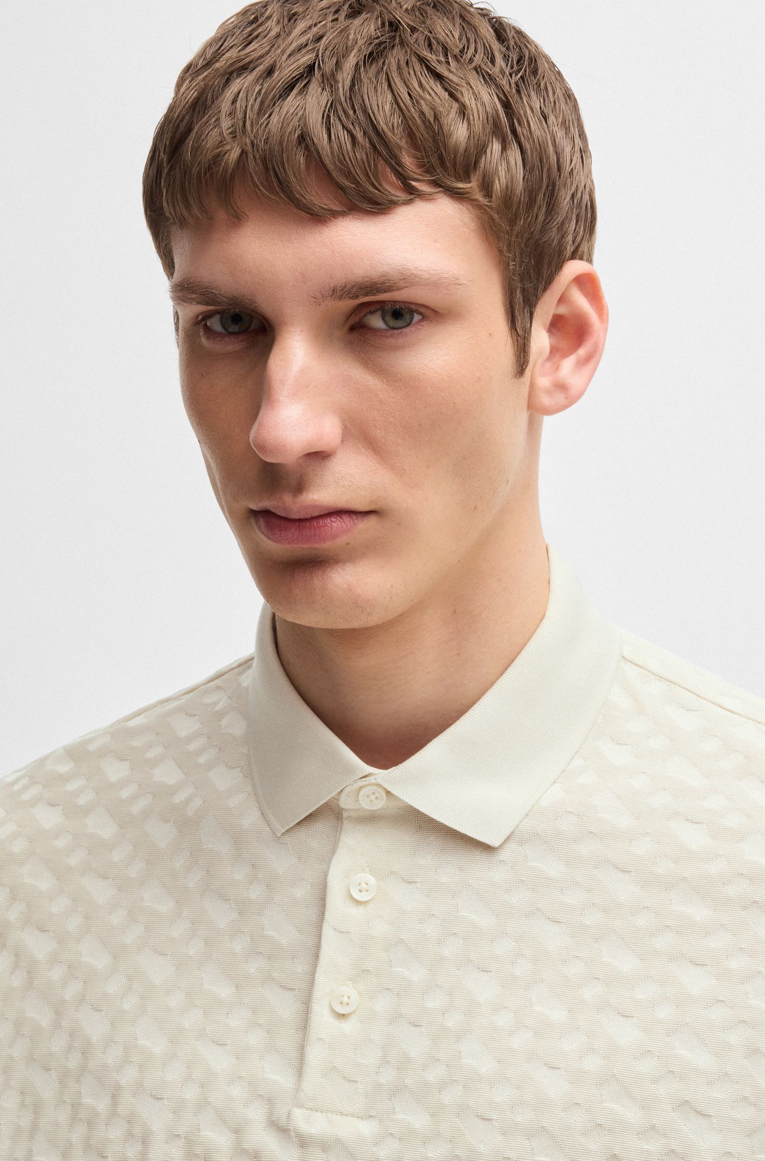 BOSS - Áo polo cotton jacquard monogram tông sur tông
