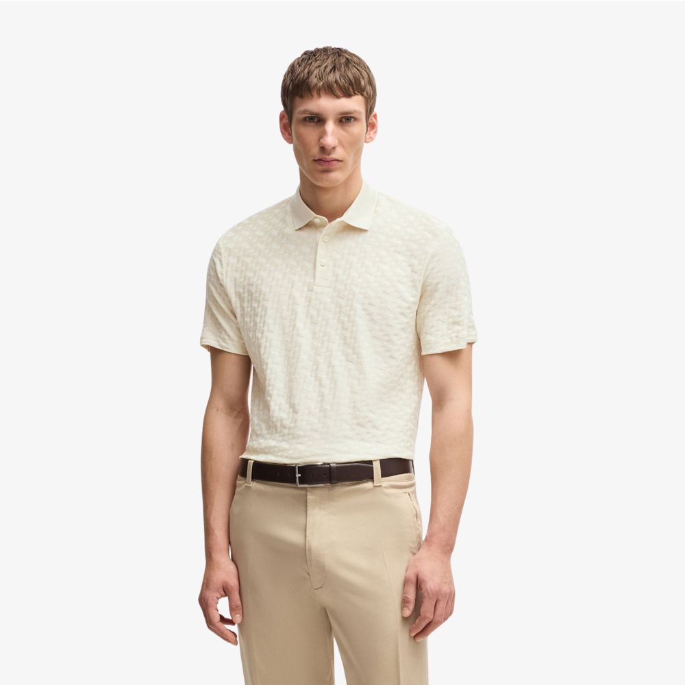 BOSS - Áo polo cotton jacquard monogram tông sur tông