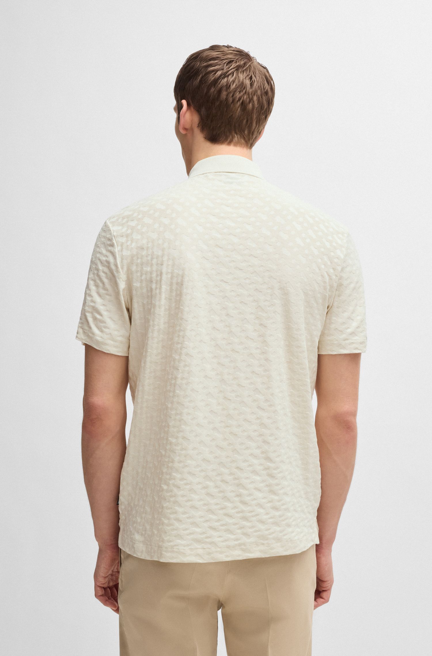 BOSS - Áo polo cotton jacquard monogram tông sur tông