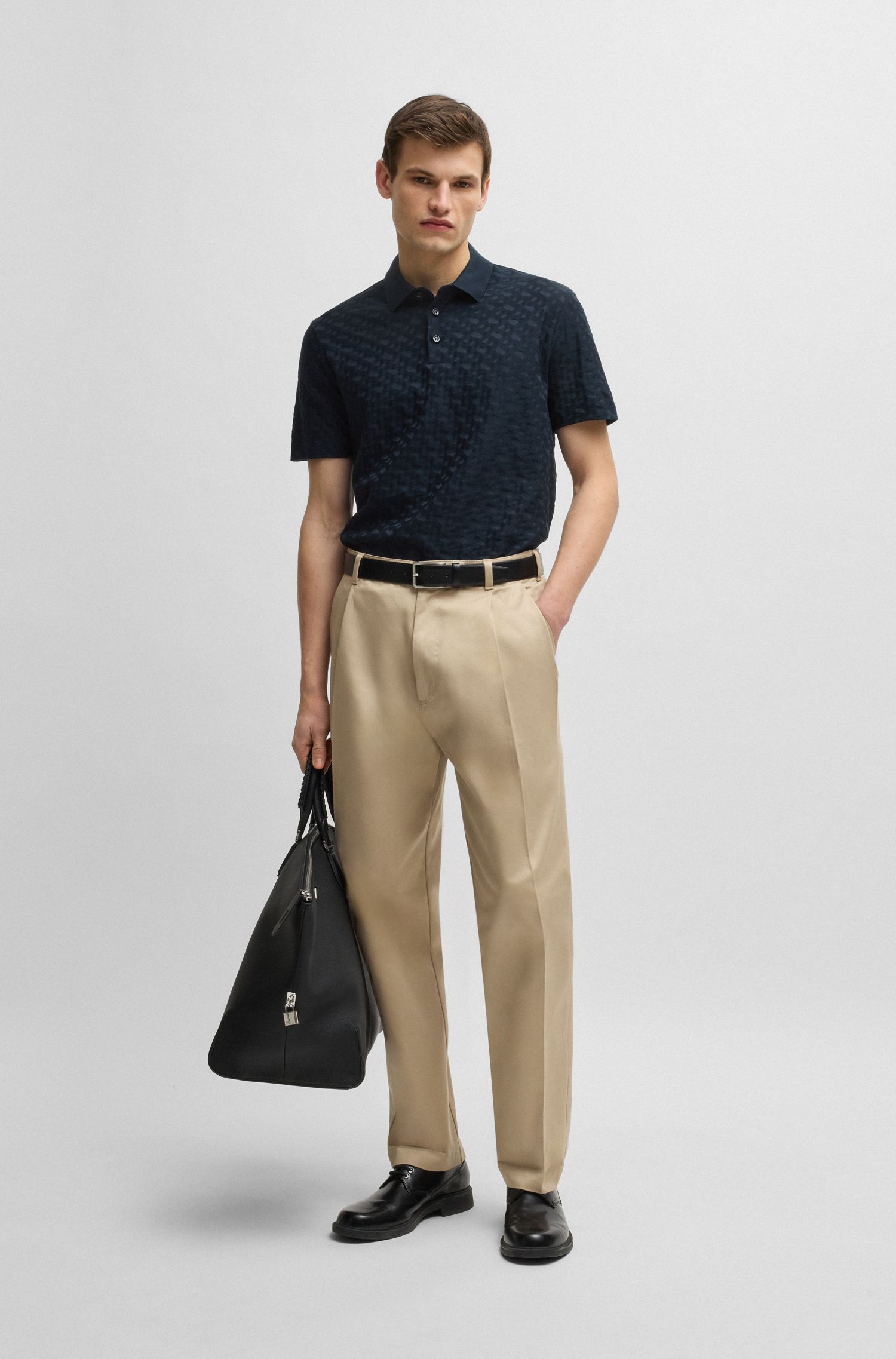 BOSS - Áo polo cotton jacquard monogram tông sur tông