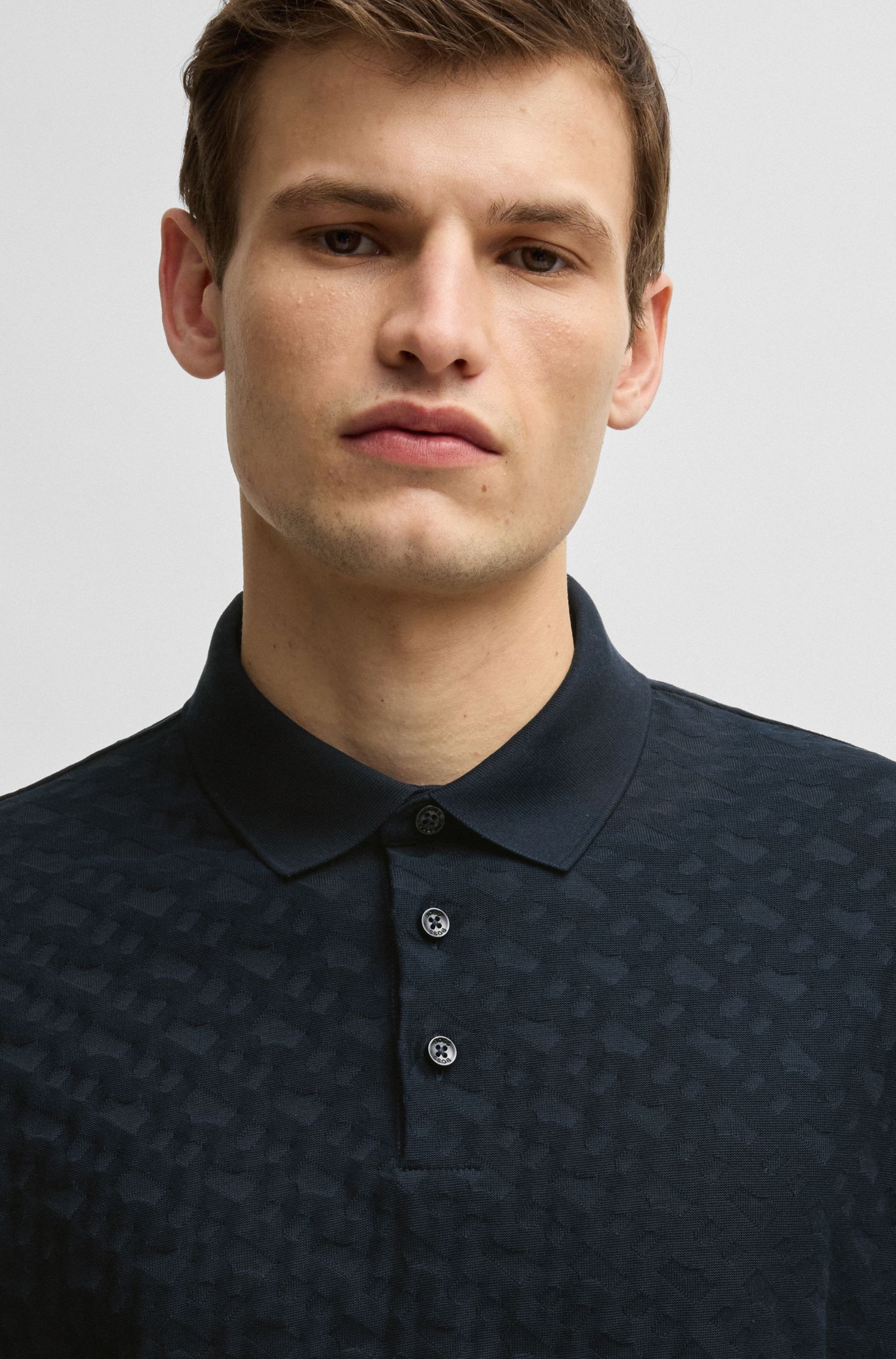 BOSS - Áo polo cotton jacquard monogram tông sur tông