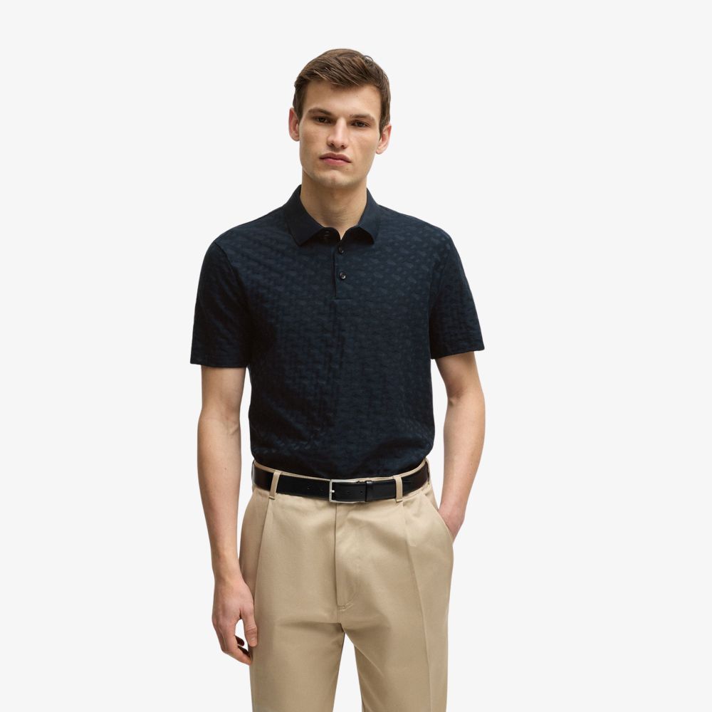 BOSS - Áo polo cotton jacquard monogram tông sur tông