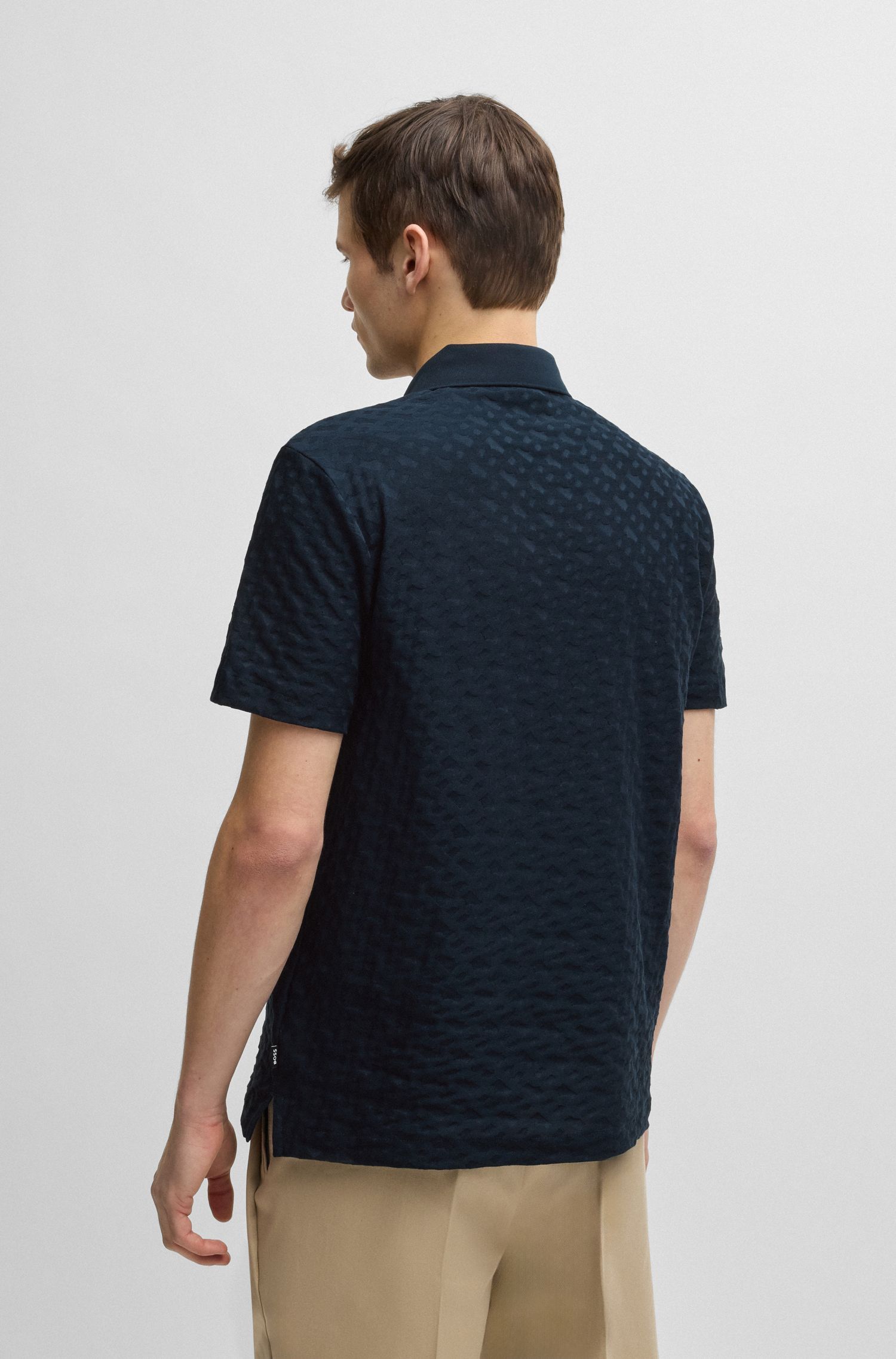 BOSS - Áo polo cotton jacquard monogram tông sur tông