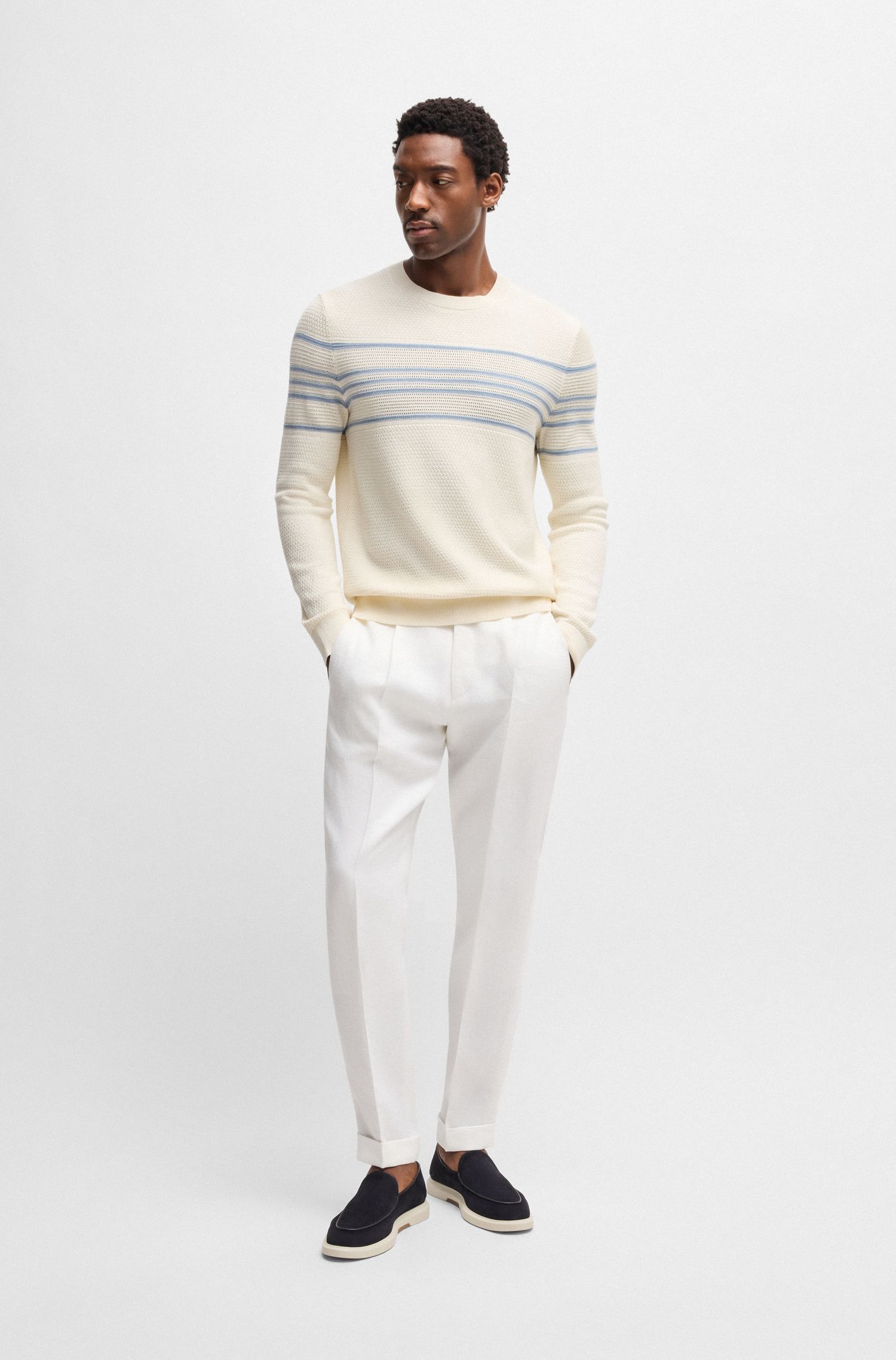 BOSS - Áo sweater dệt len có sọc ngang
