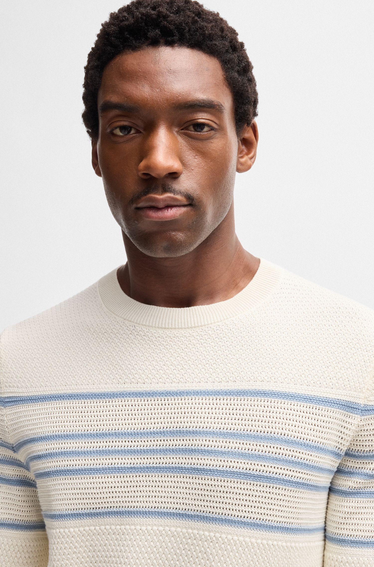 BOSS - Áo sweater dệt len có sọc ngang