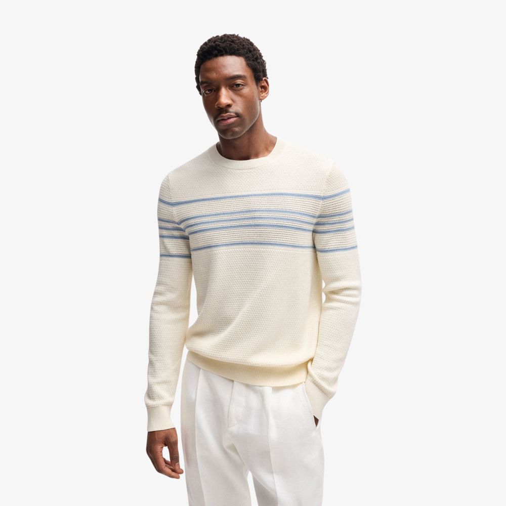 BOSS - Áo sweater dệt len có sọc ngang