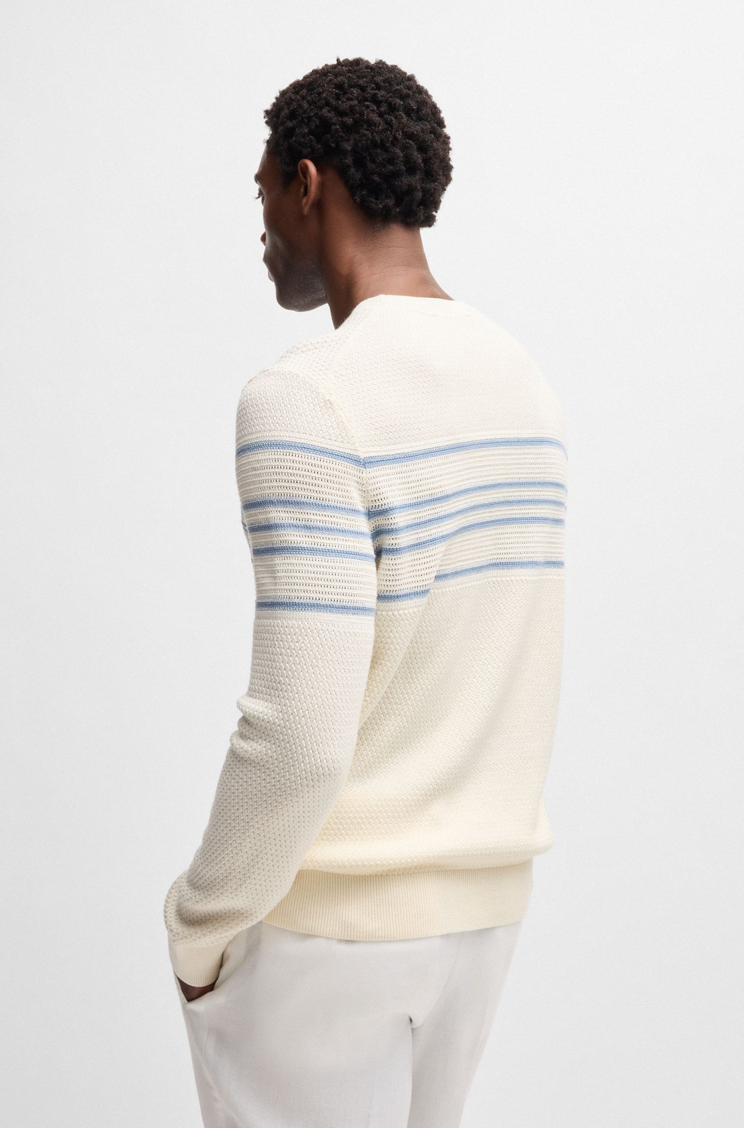 BOSS - Áo sweater dệt len có sọc ngang