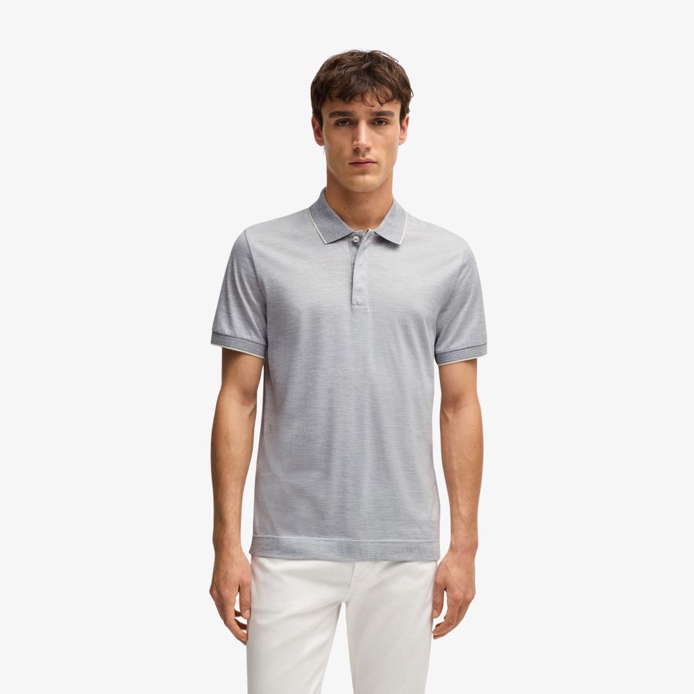 BOSS - Áo polo cotton-lụa với viền cấu trúc