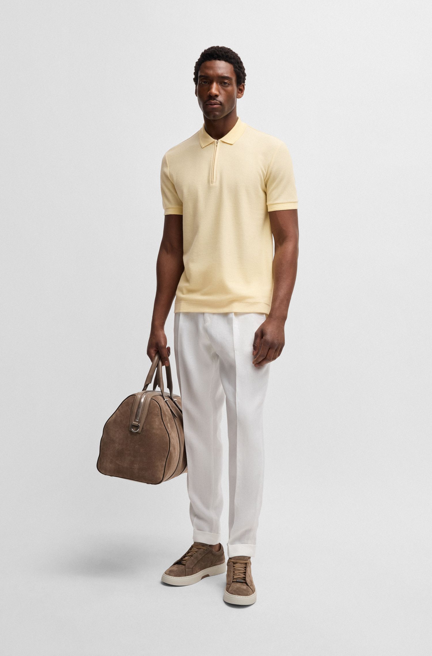 BOSS - Áo polo vải cotton lụa họa tiết nổi bubble