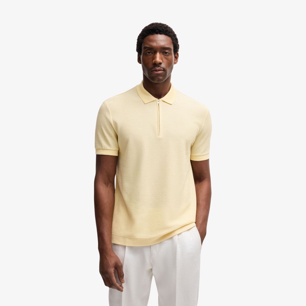 BOSS - Áo polo vải cotton lụa họa tiết nổi bubble