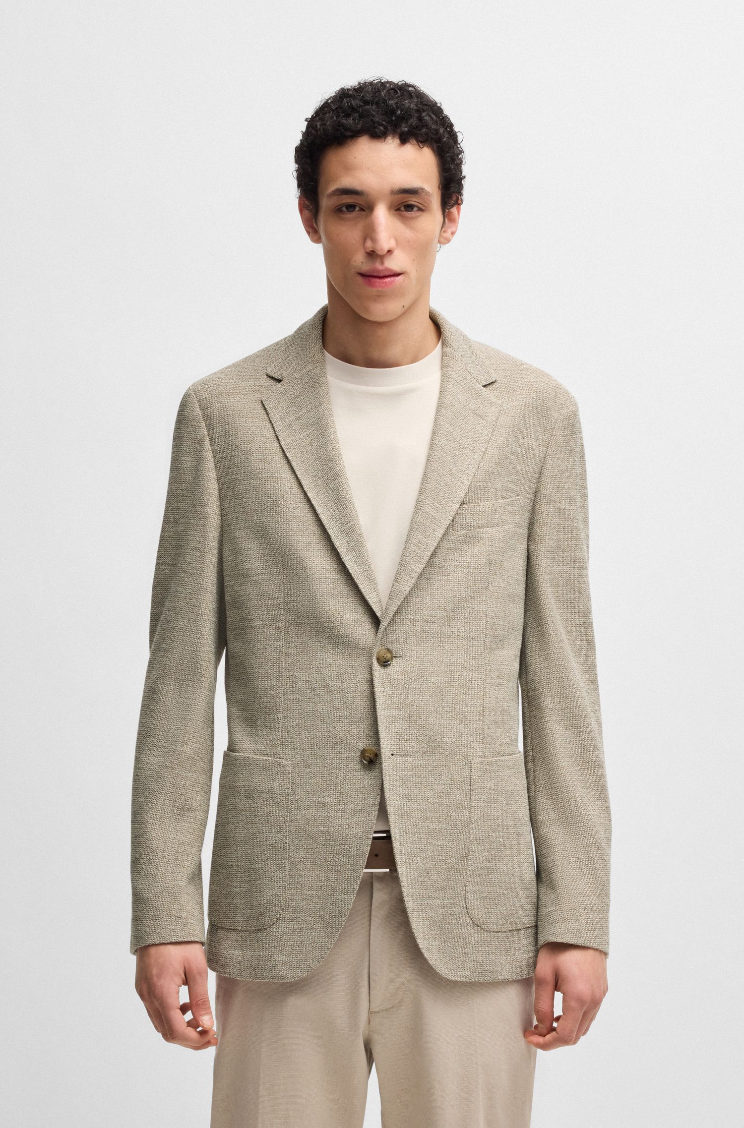 BOSS - Áo blazer regular-fit vải co giãn họa tiết nhỏ