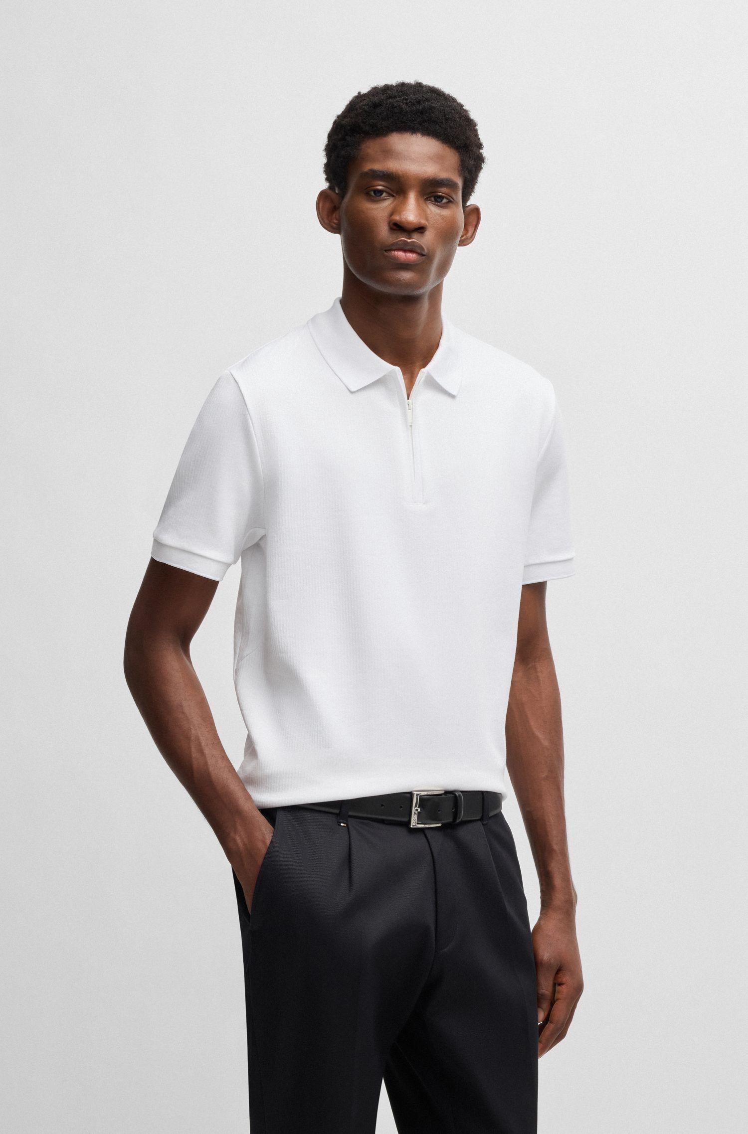 Áo polo pha cotton cấu trúc seersucker