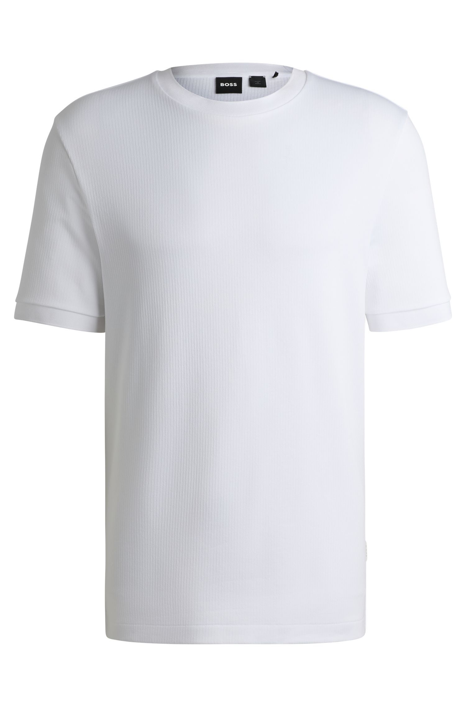 BOSS - Áo thun dáng regular fit vải cotton pha seersucker