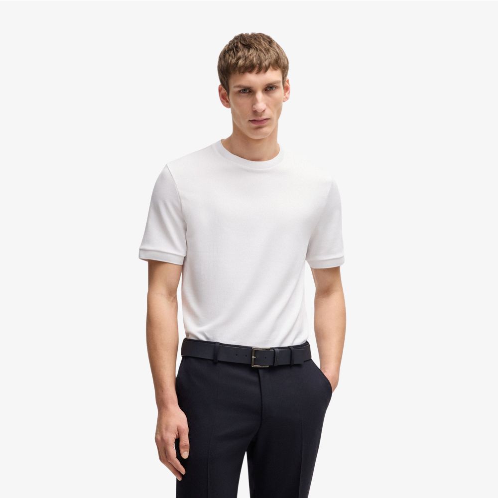 BOSS - Áo thun dáng regular fit vải cotton pha seersucker