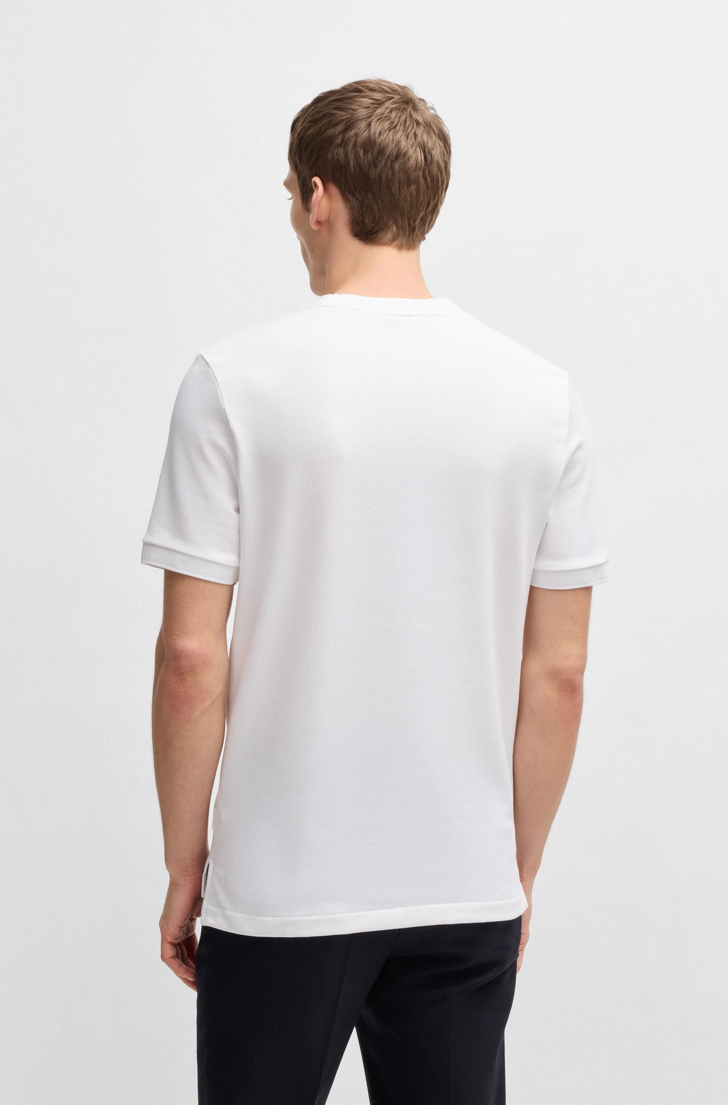 BOSS - Áo thun dáng regular fit vải cotton pha seersucker