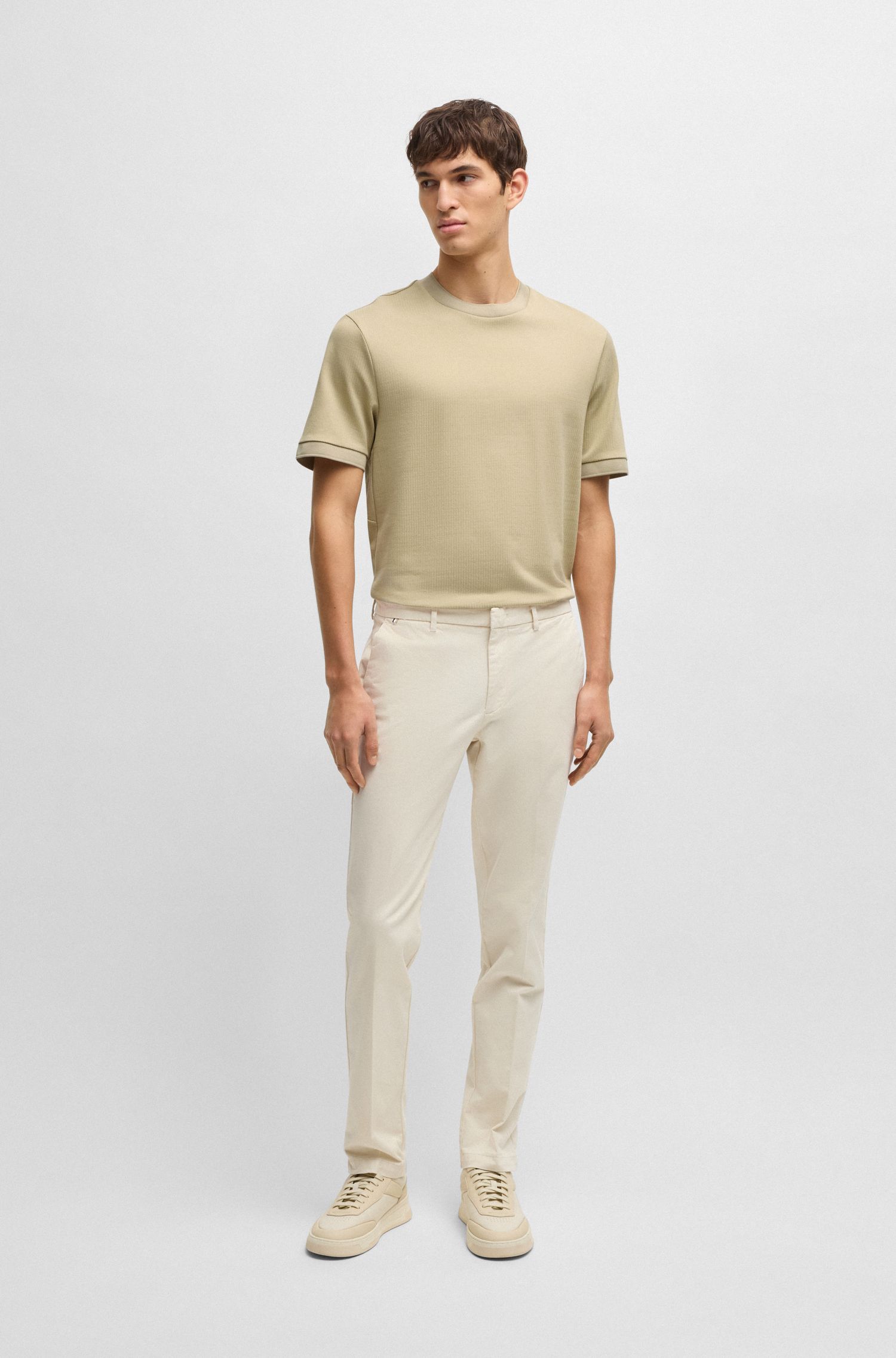 BOSS - Áo thun dáng regular fit vải cotton pha seersucker