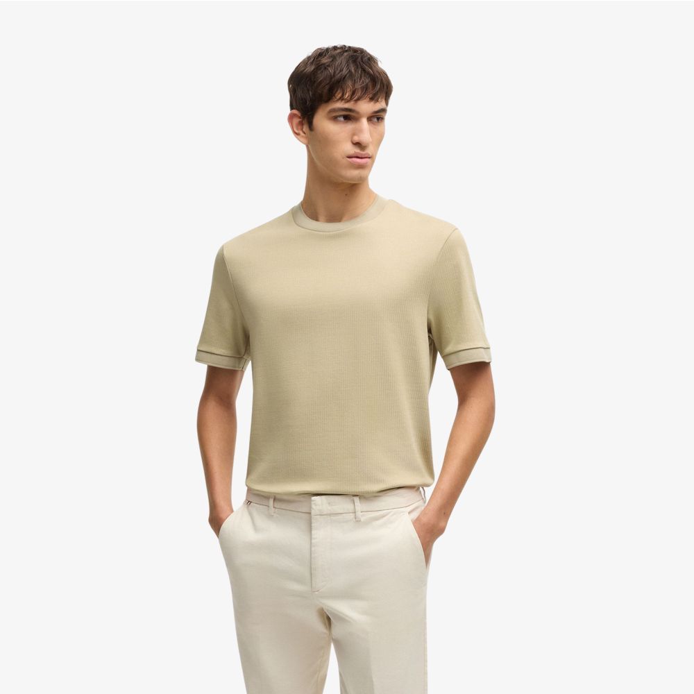 BOSS - Áo thun dáng regular fit vải cotton pha seersucker