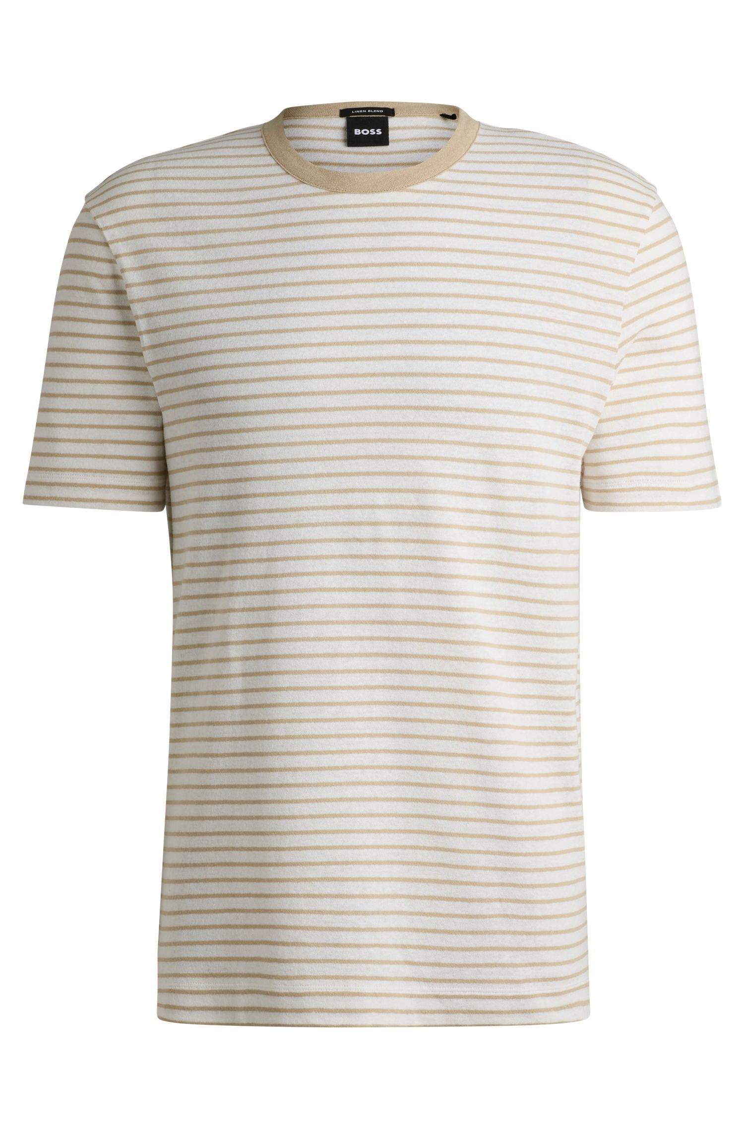 BOSS - Áo thun dáng regular fit vải cotton pha linen