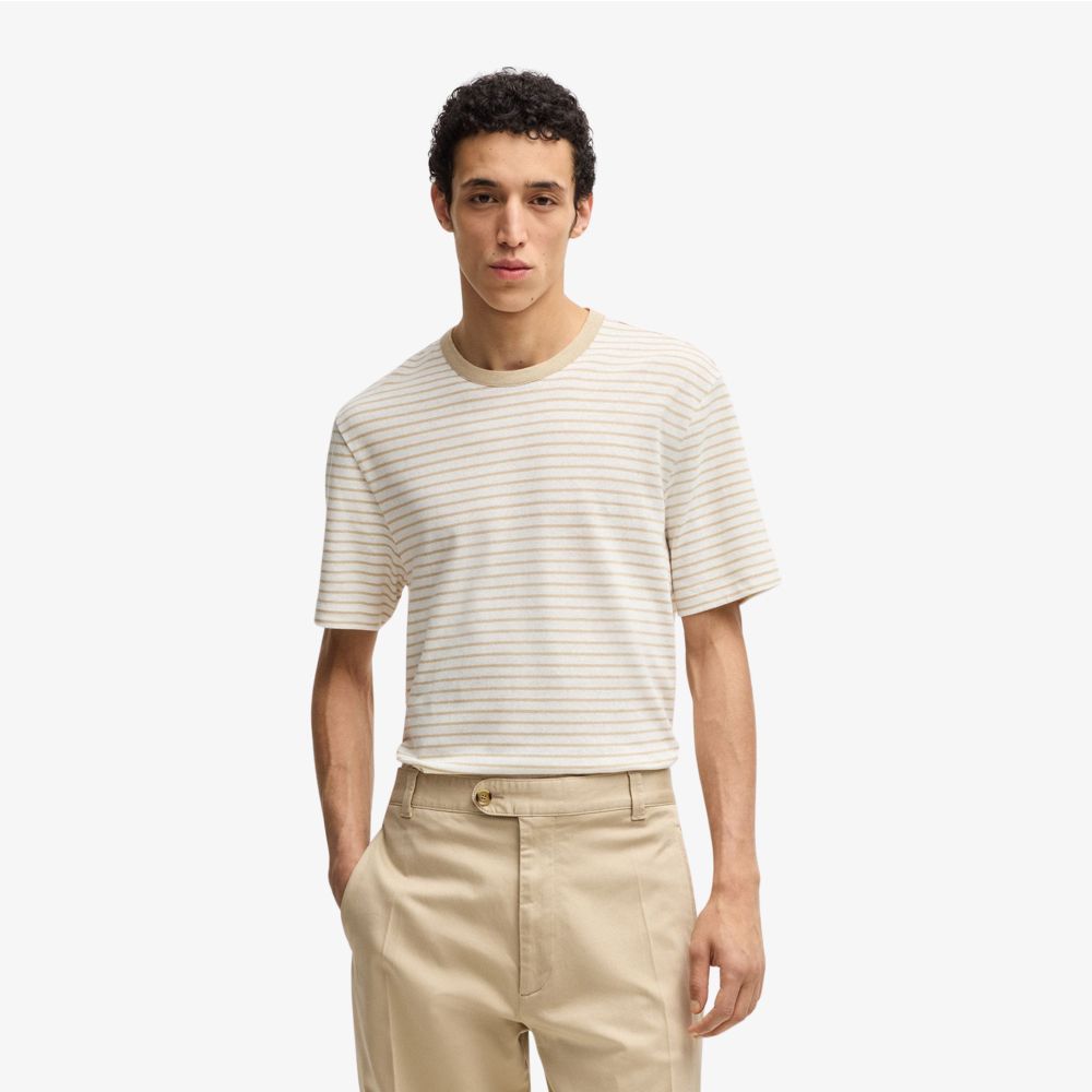 BOSS - Áo thun dáng regular fit vải cotton pha linen