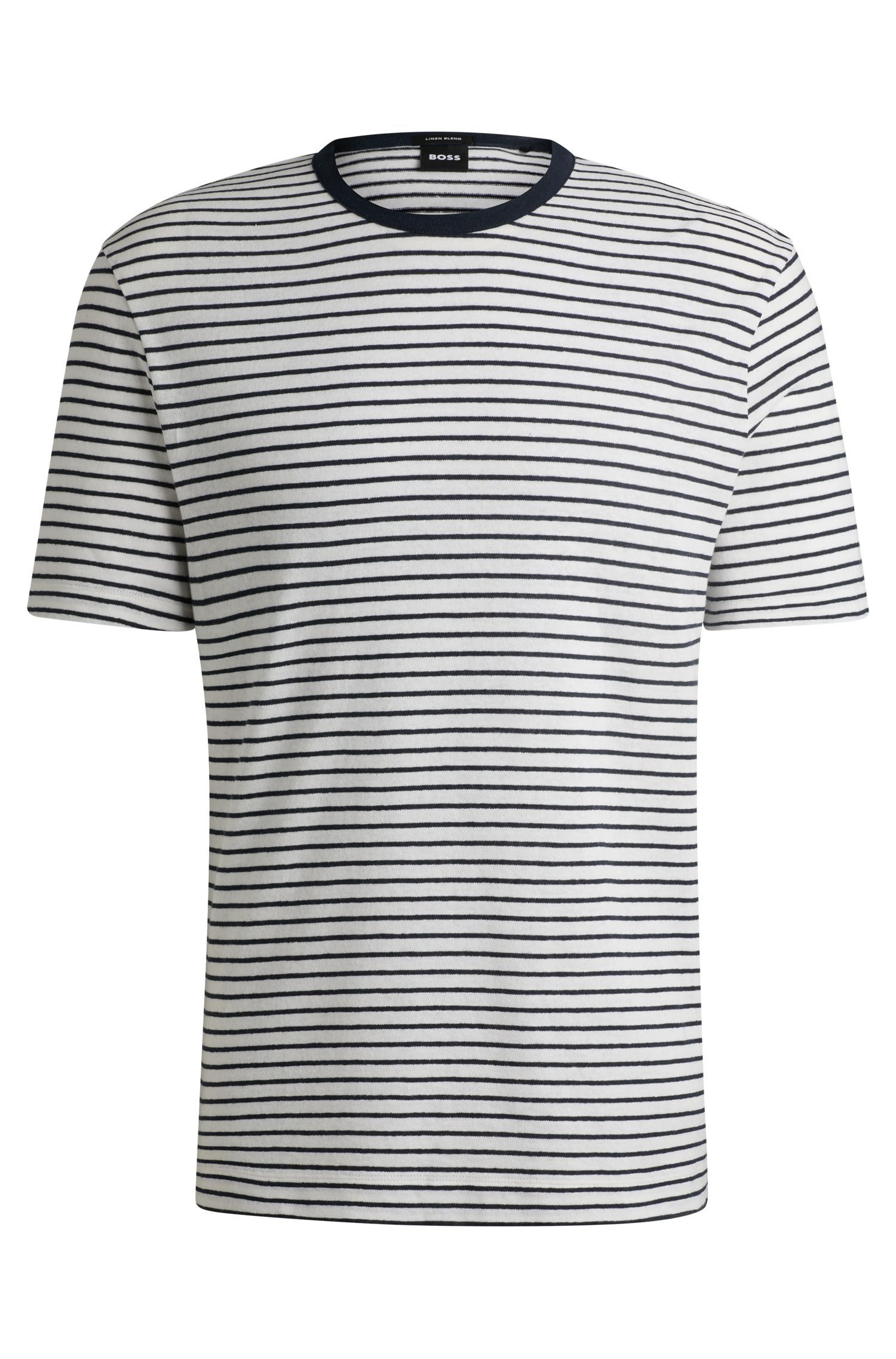 BOSS - Áo thun dáng regular fit vải cotton pha linen