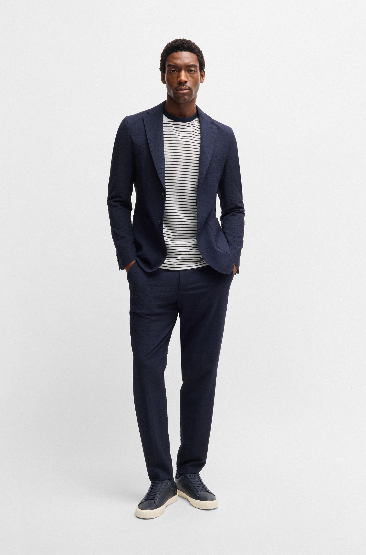 BOSS - Áo thun dáng regular fit vải cotton pha linen
