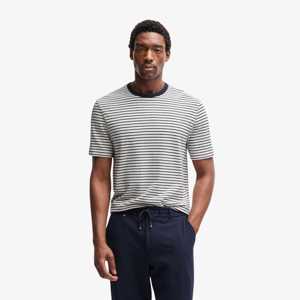 BOSS - Áo thun dáng regular fit vải cotton pha linen