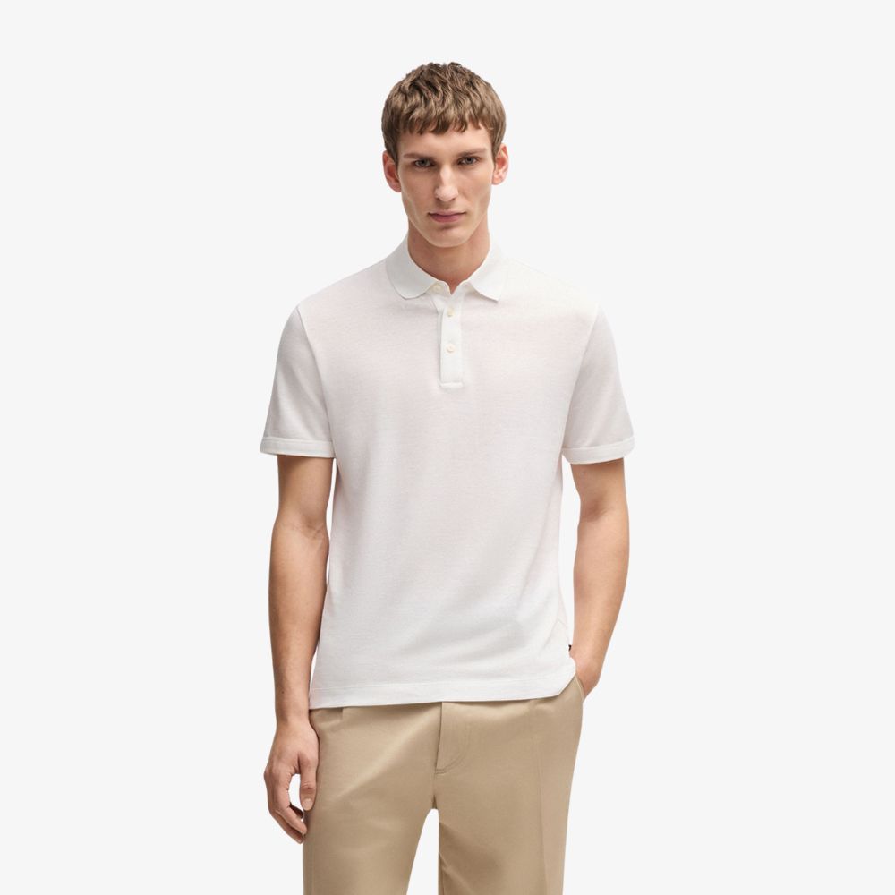 BOSS - Áo polo len dệt từ cotton và linen