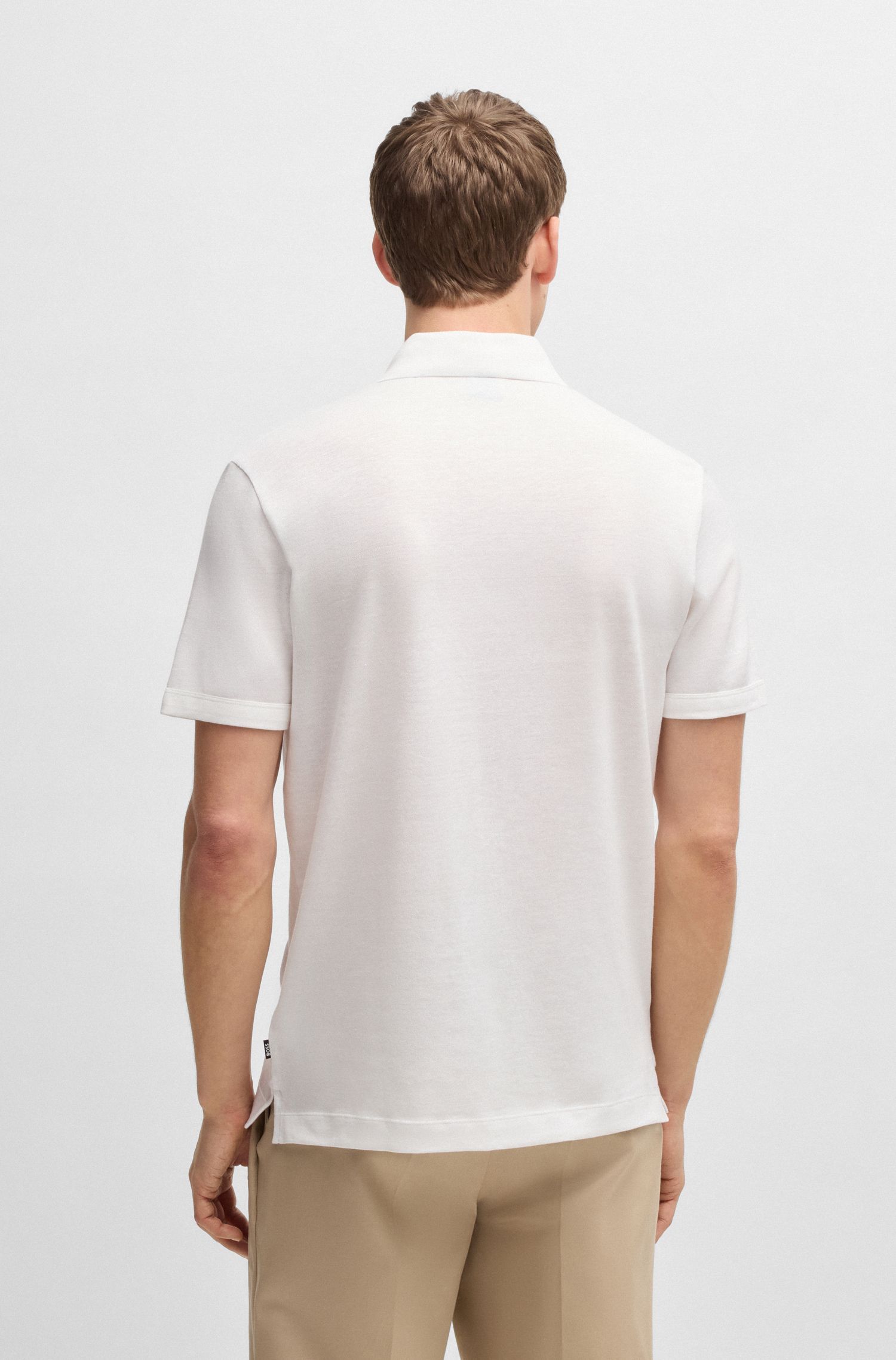 BOSS - Áo polo len dệt từ cotton và linen