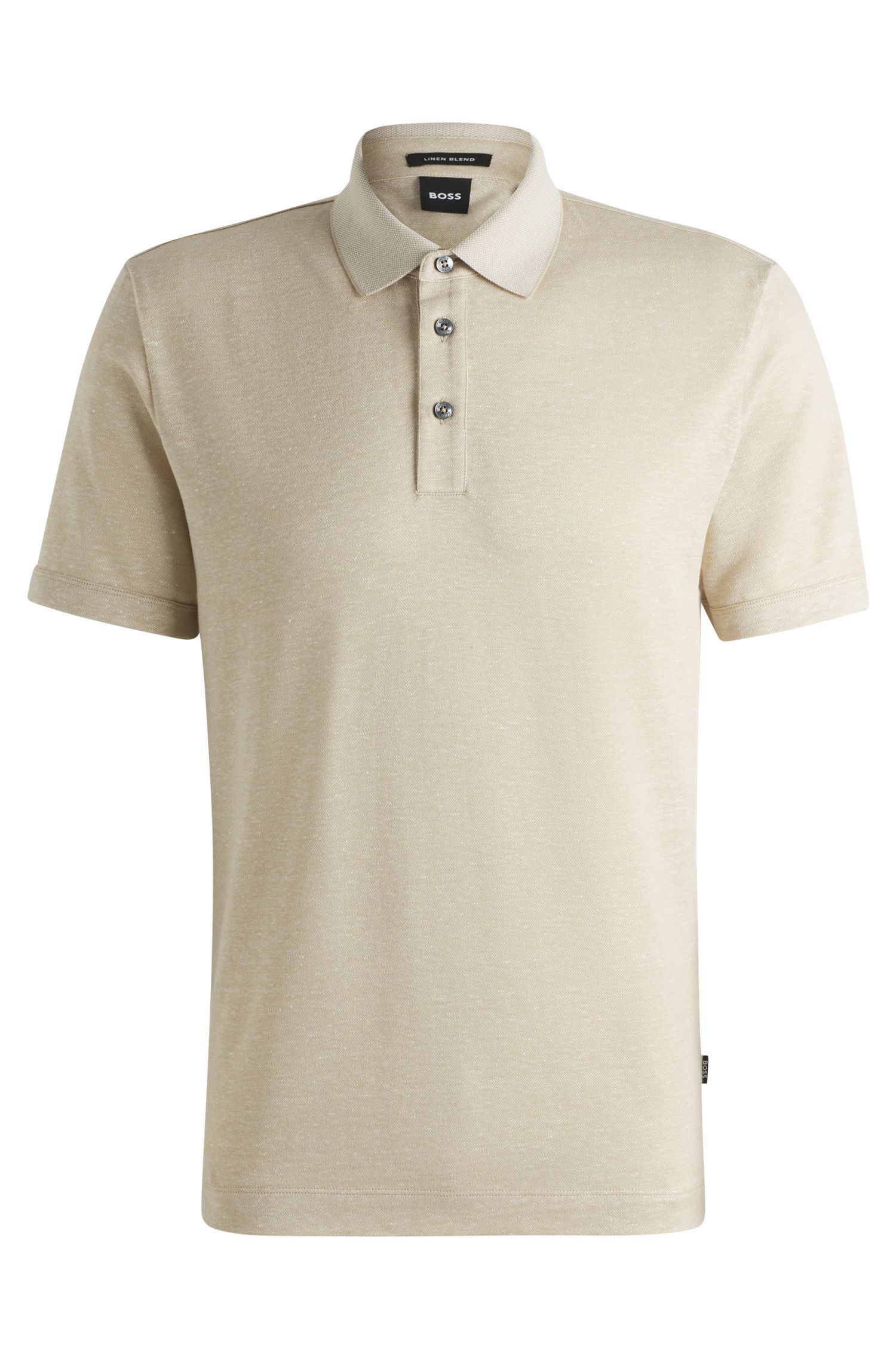 BOSS - Áo polo len dệt từ cotton và linen