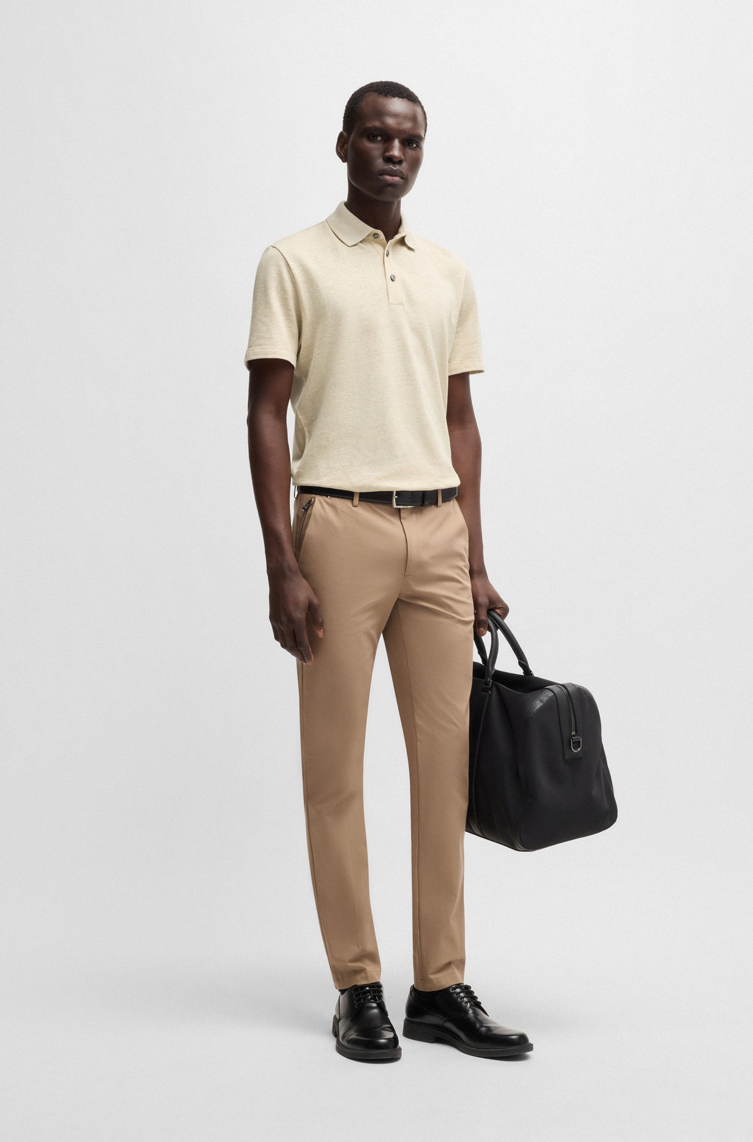 BOSS - Áo polo len dệt từ cotton và linen