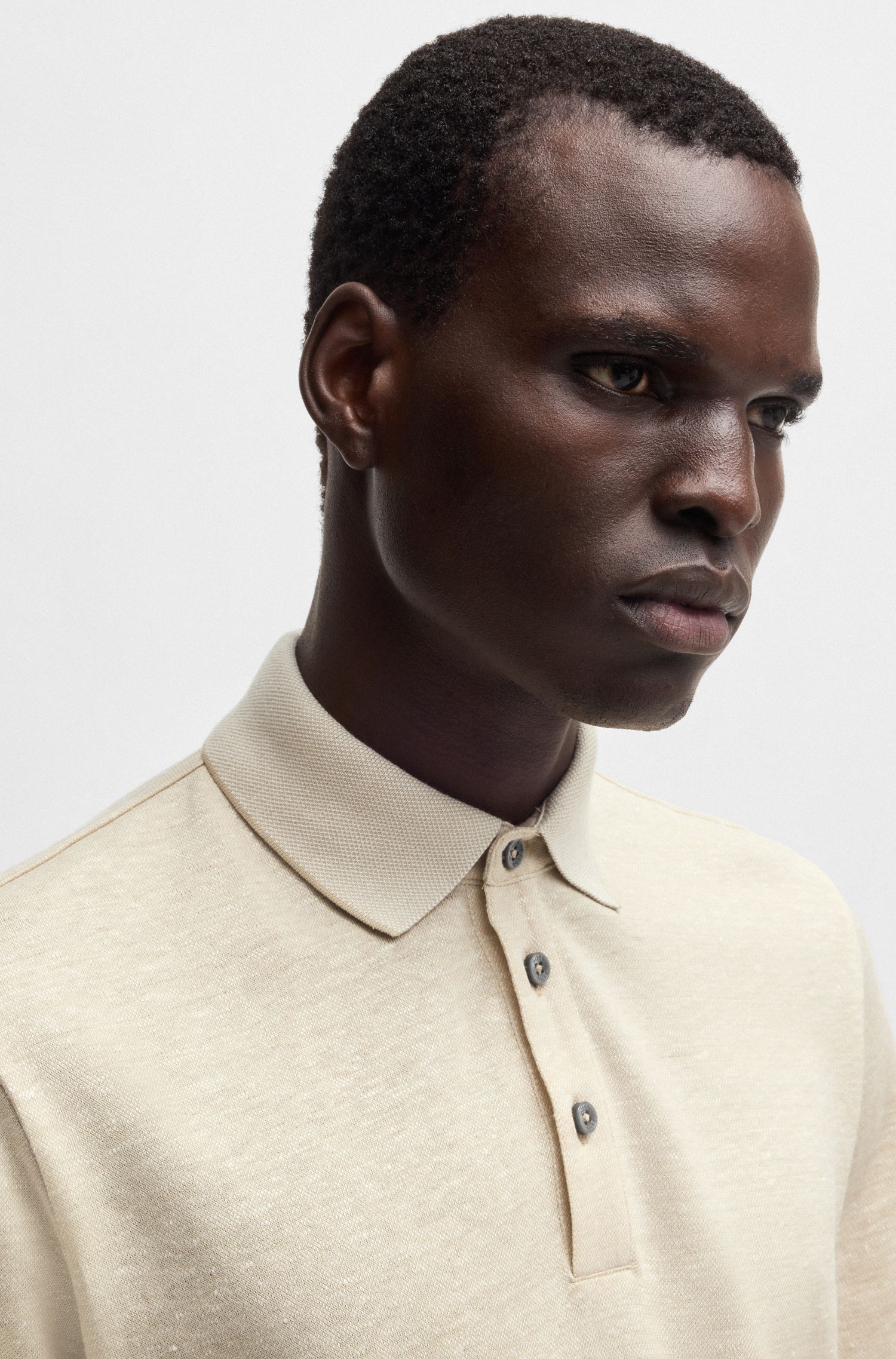 BOSS - Áo polo len dệt từ cotton và linen
