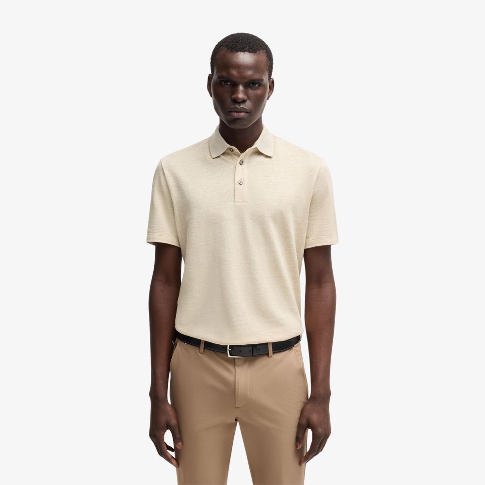 BOSS - Áo polo len dệt từ cotton và linen