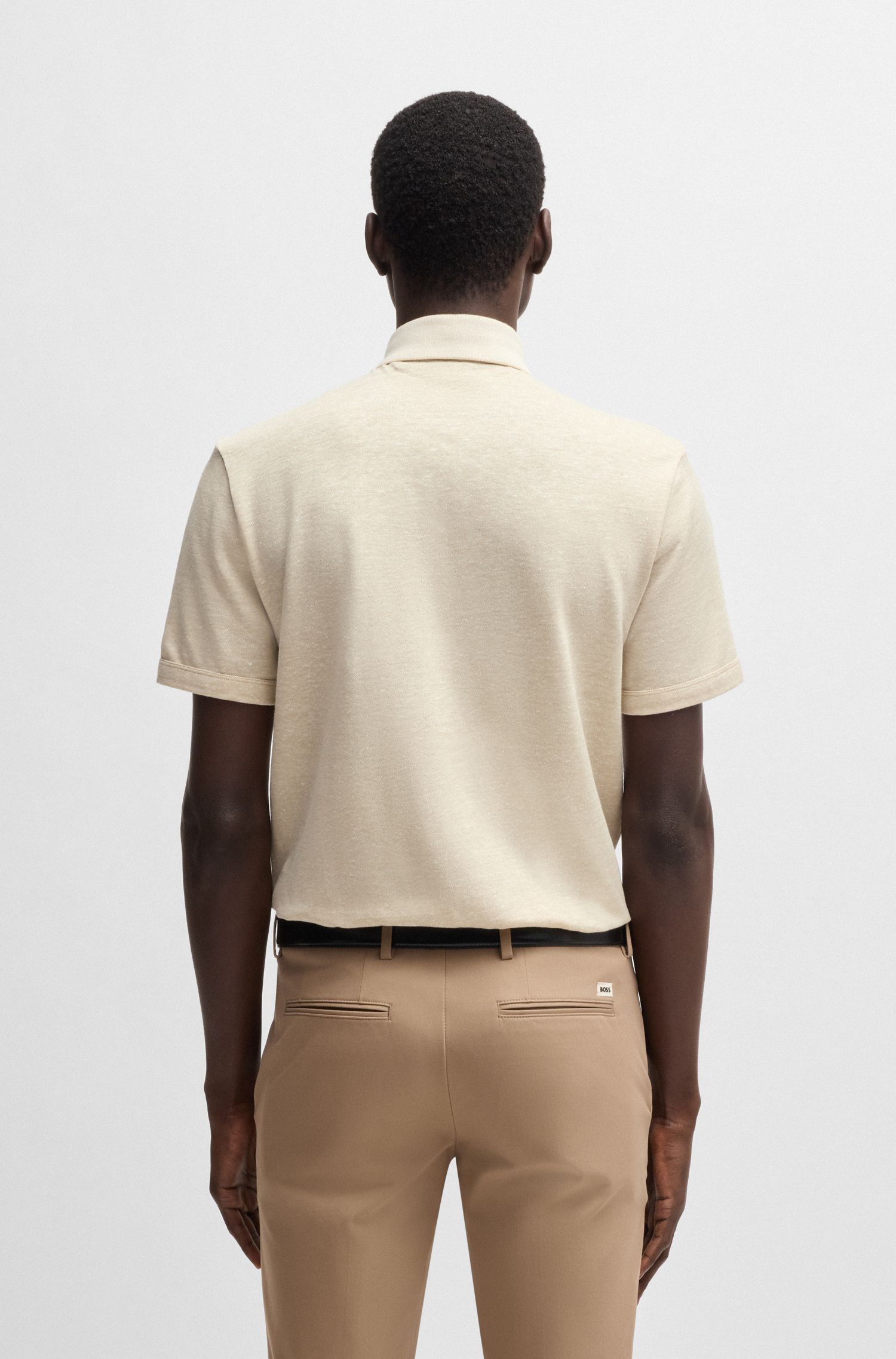 BOSS - Áo polo len dệt từ cotton và linen